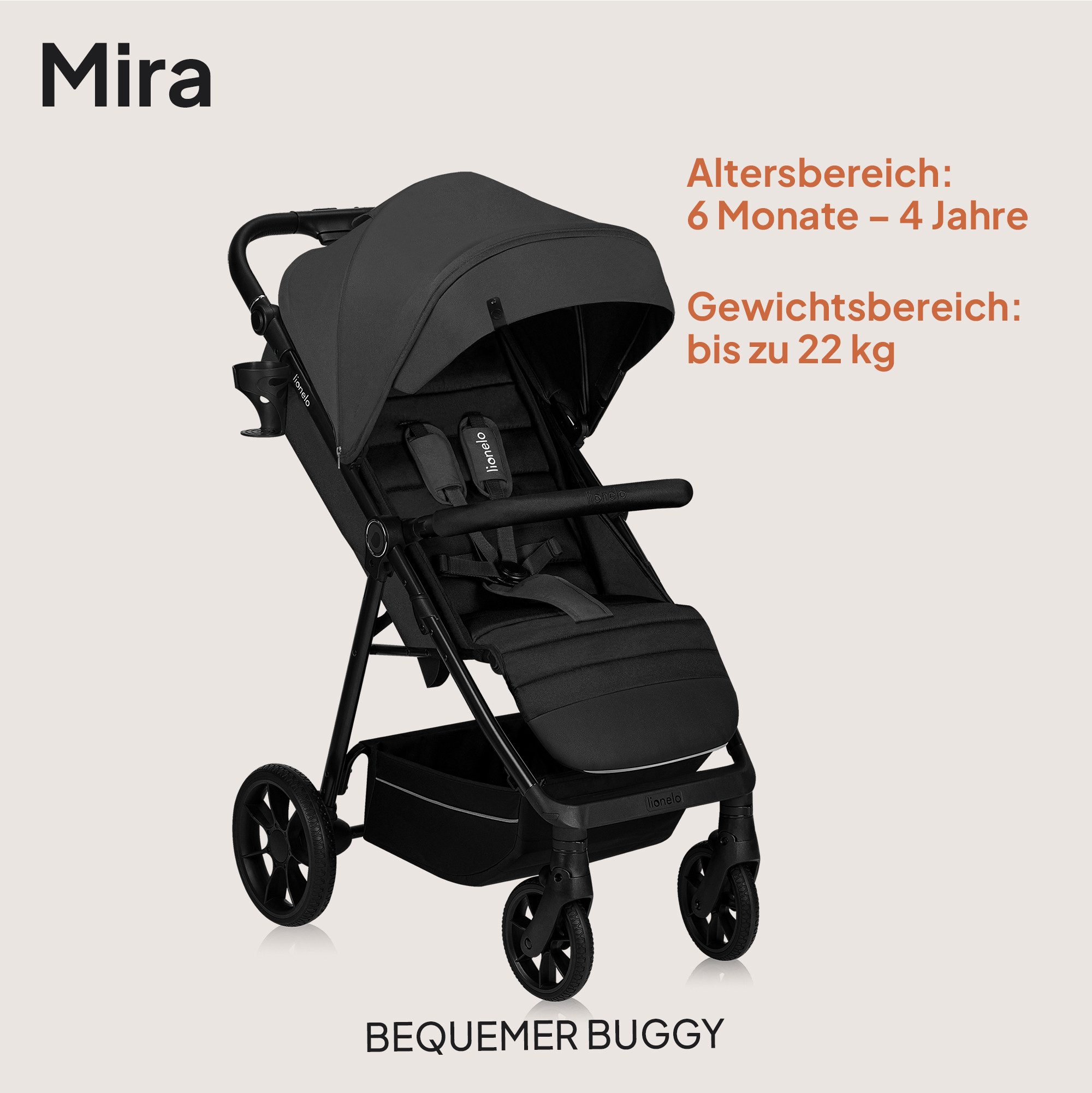 lionelo Kinder-Buggy MIRRA, (Set), PU-Allterrainräder/UPF50+/92cmLiegefläche/verstellbarerGriff