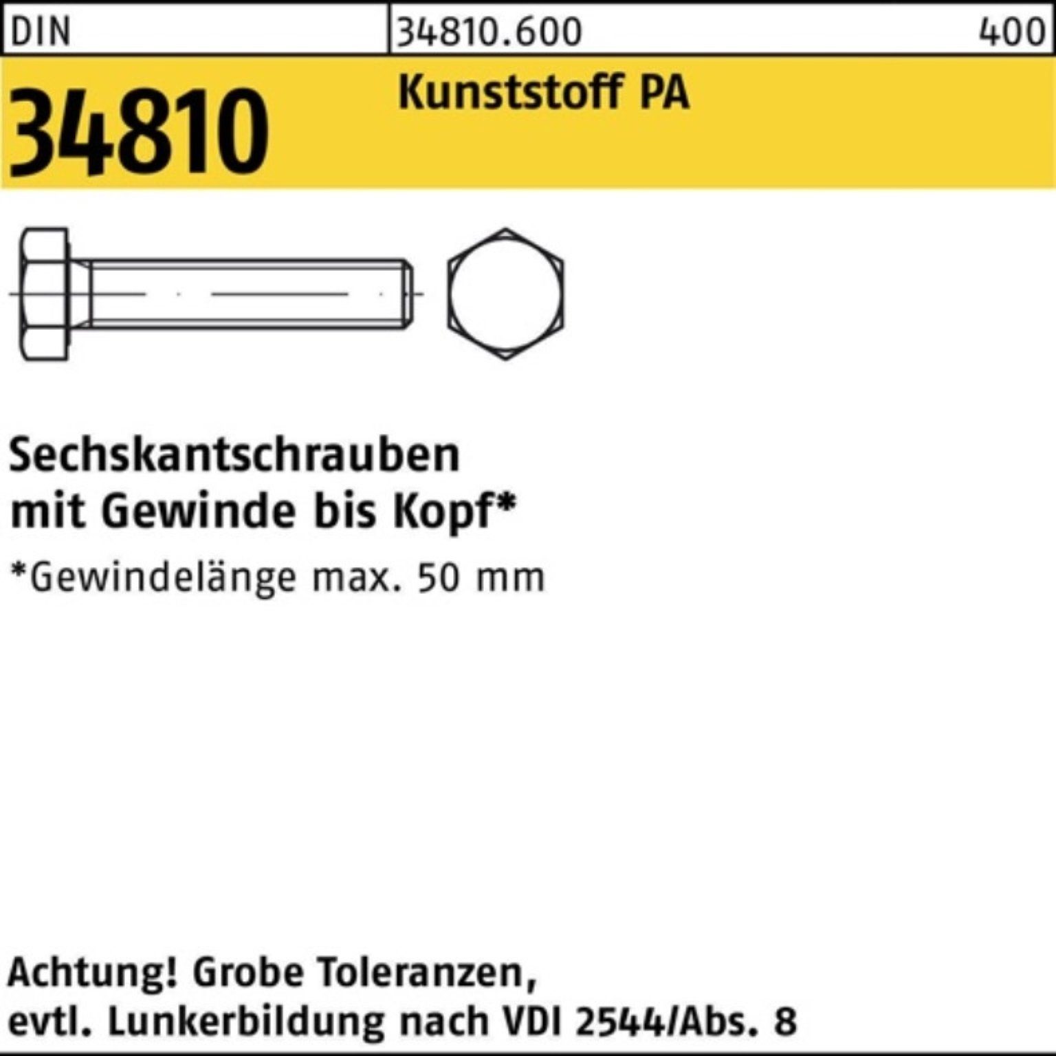 Stück Sechskantschraube Sechskantschraube DIN Reyher 200er VG 200 D M6x Pack Polyamid 34810 35