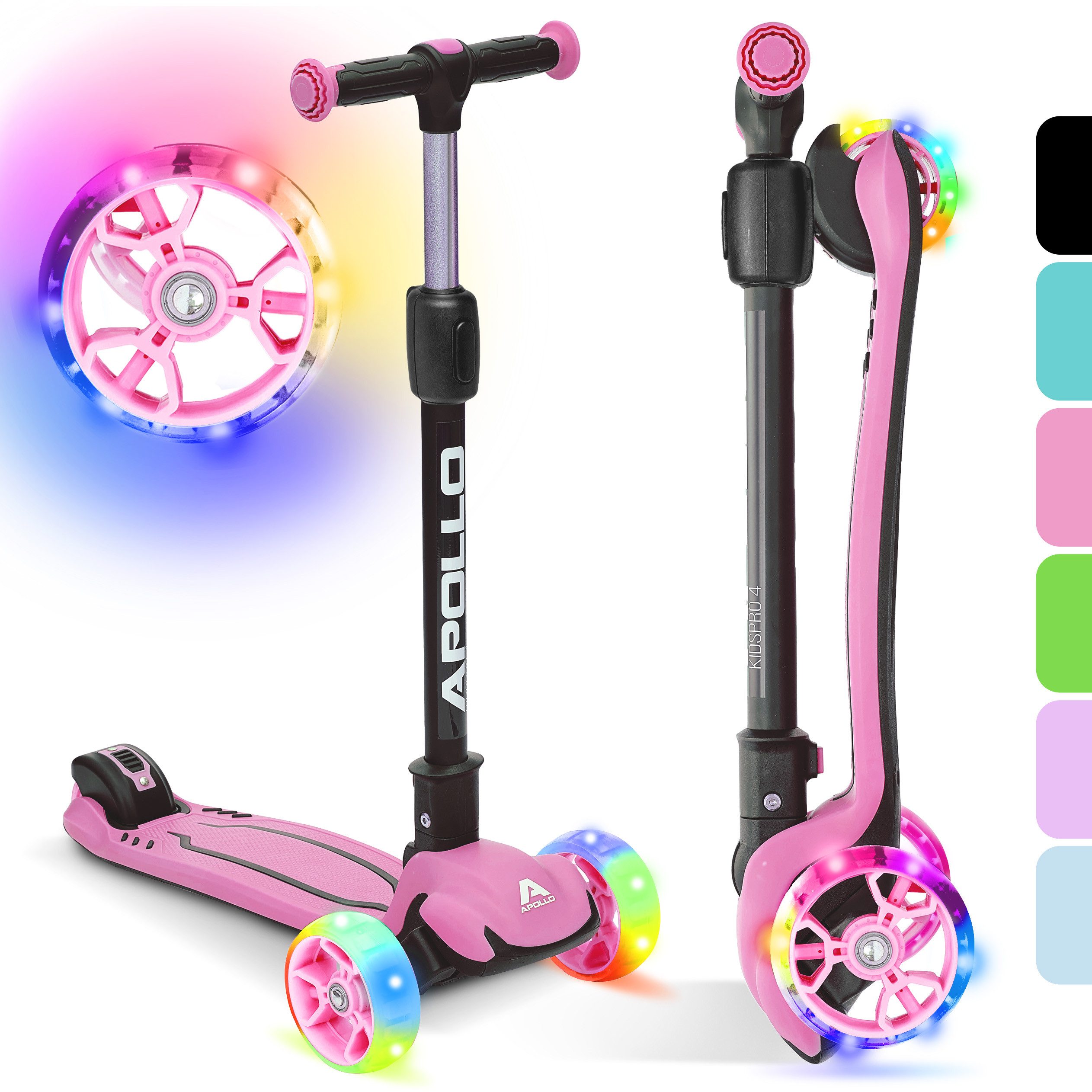 Apollo Dreiradscooter LED Kinderscooter Kids pro 4, Kinderroller mit LED Wheels, höhenverstellbar Für Kinder ab 3 Jahren