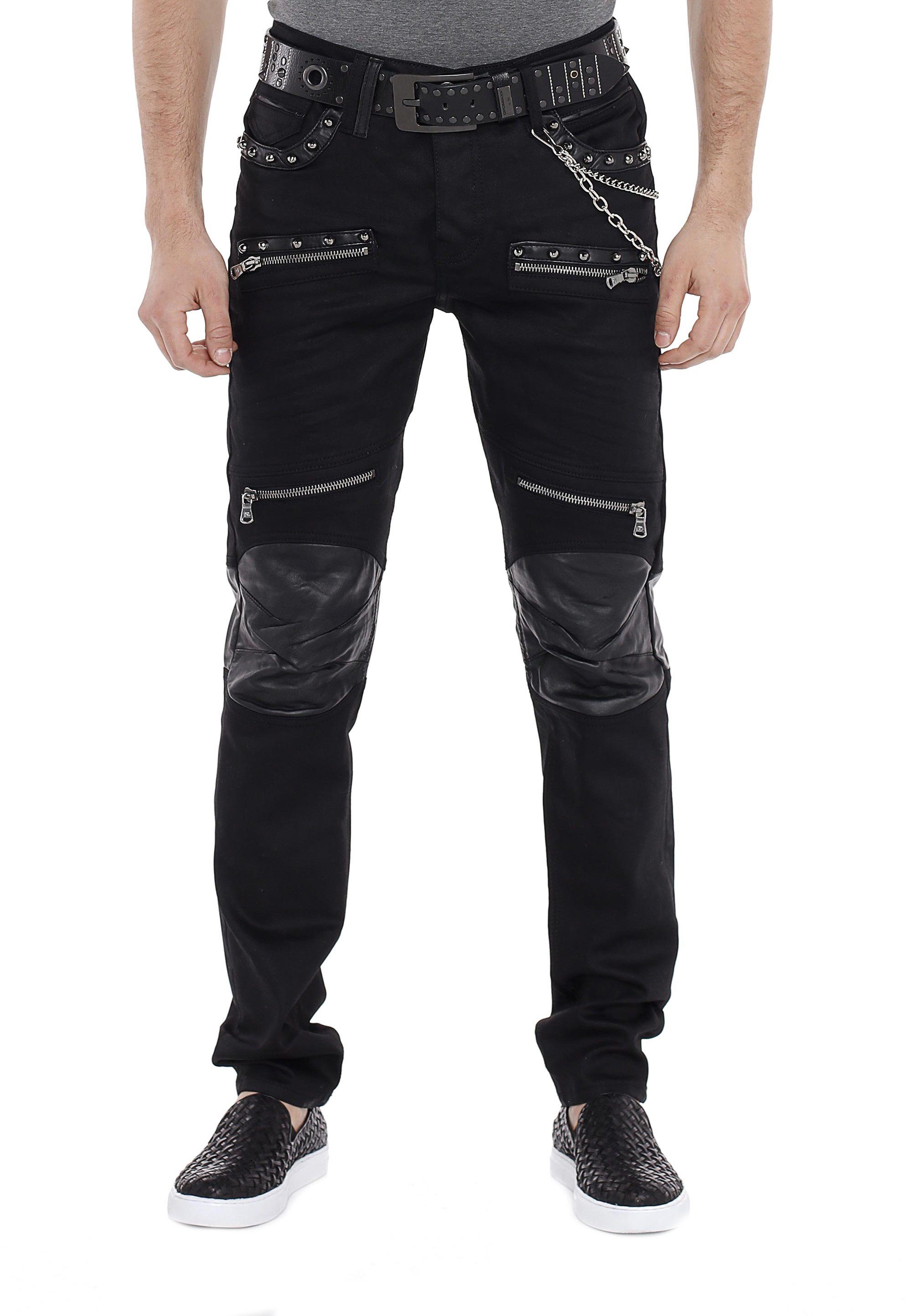 Cipo & Baxx Slim-fit-Jeans Einsatz Leder mit