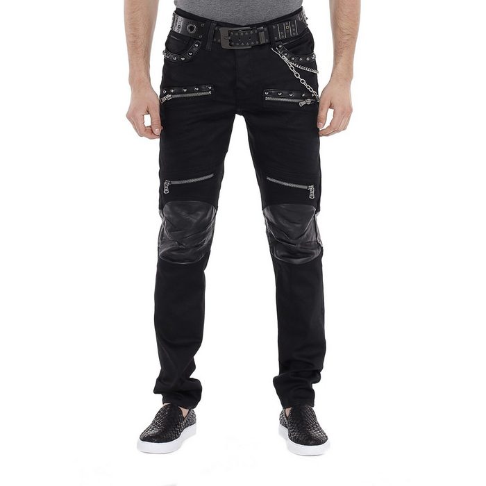 Cipo &amp; Baxx Slim-fit-Jeans mit Leder Einsatz NZ7799
