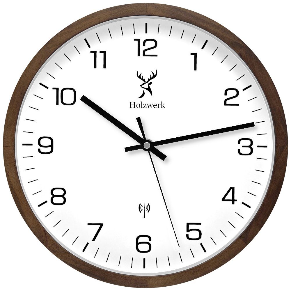 Funkwanduhr Designer Loft Funk Holz Wand Uhr, braun, beige, weiß