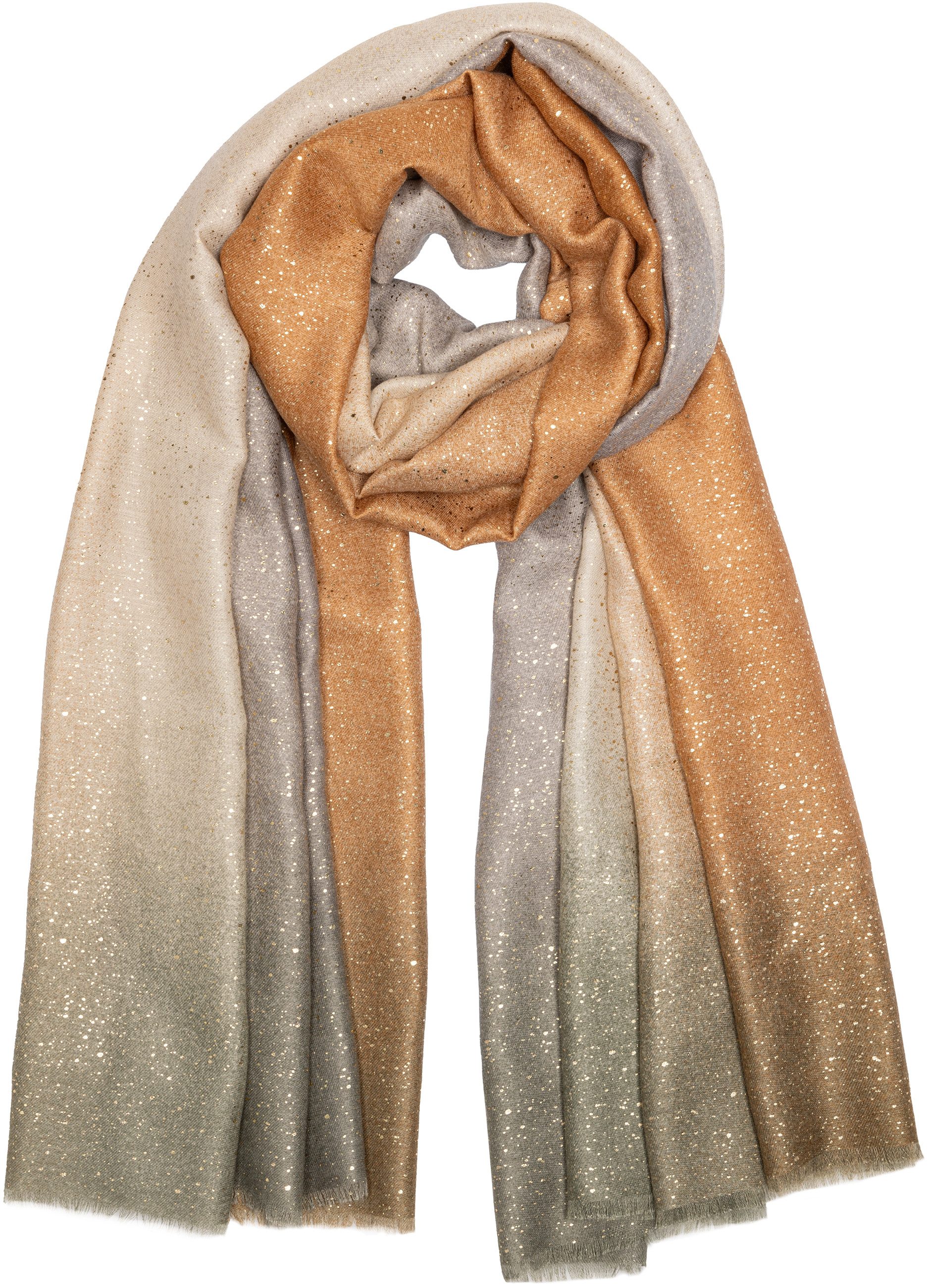 Caspar Modeschal SC519 Damen Schal mit Farbverlauf Print und goldenen Akzentpunkten