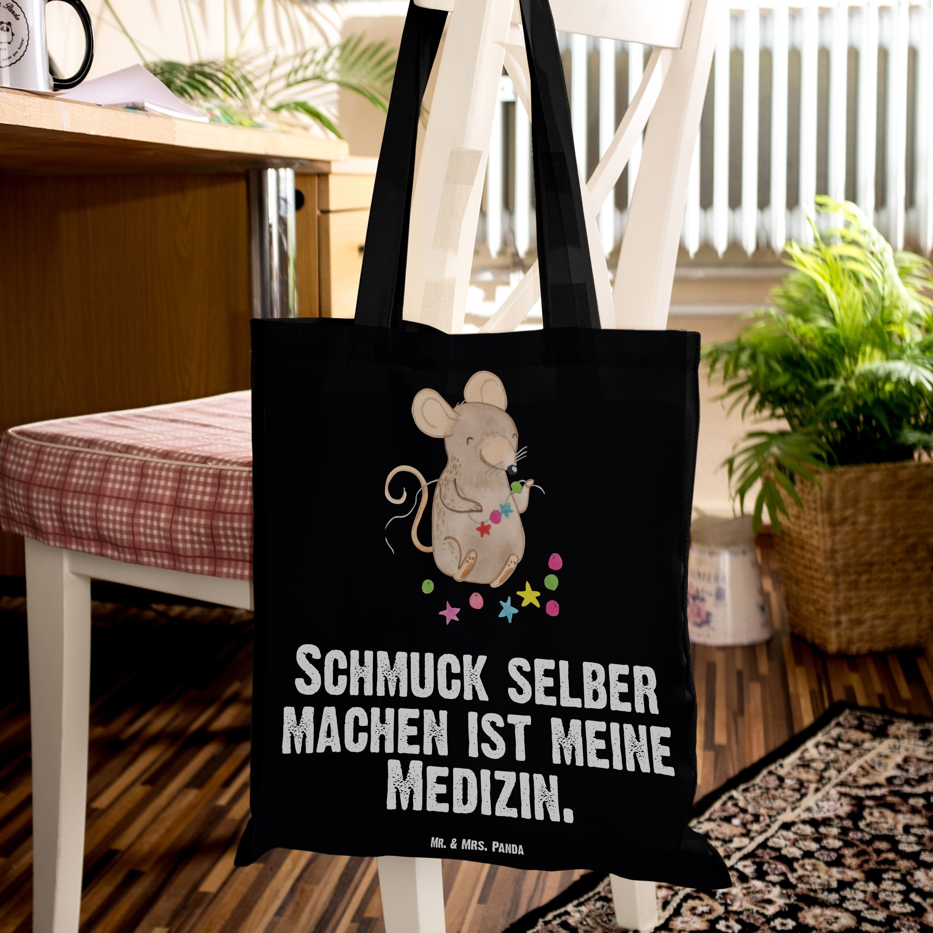 Maus selber Panda Schwarz Medizin & Mrs. Jutebeutel, Schmuck Geschenk, machen (1-tlg) - Tragetasche Mr. -