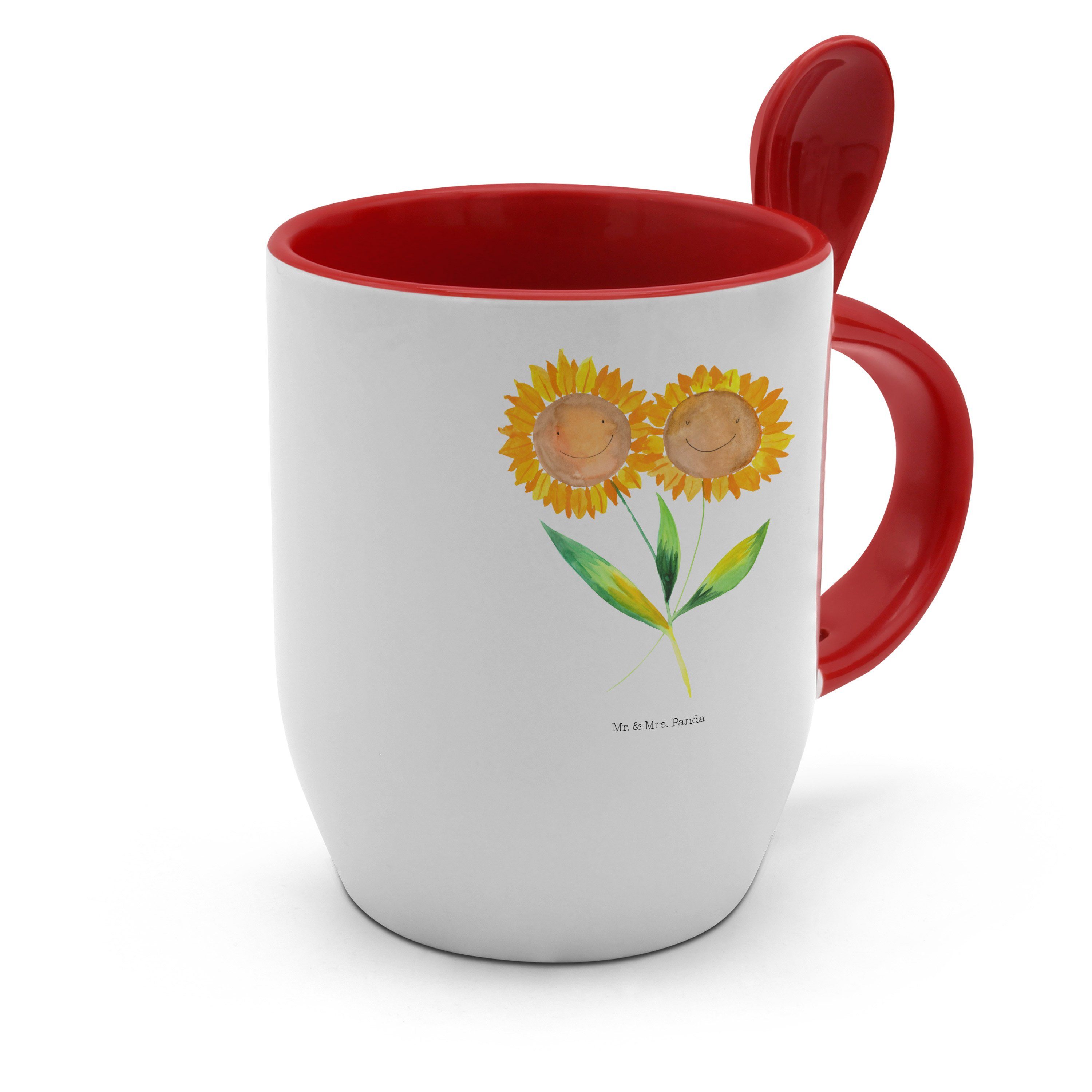 Panda Sonnenblume Tas, Keramik Kaffeebecher, Geschenk, Tasse - Tassen, Mr. Weiß - Kaffeetasse, & Mrs.