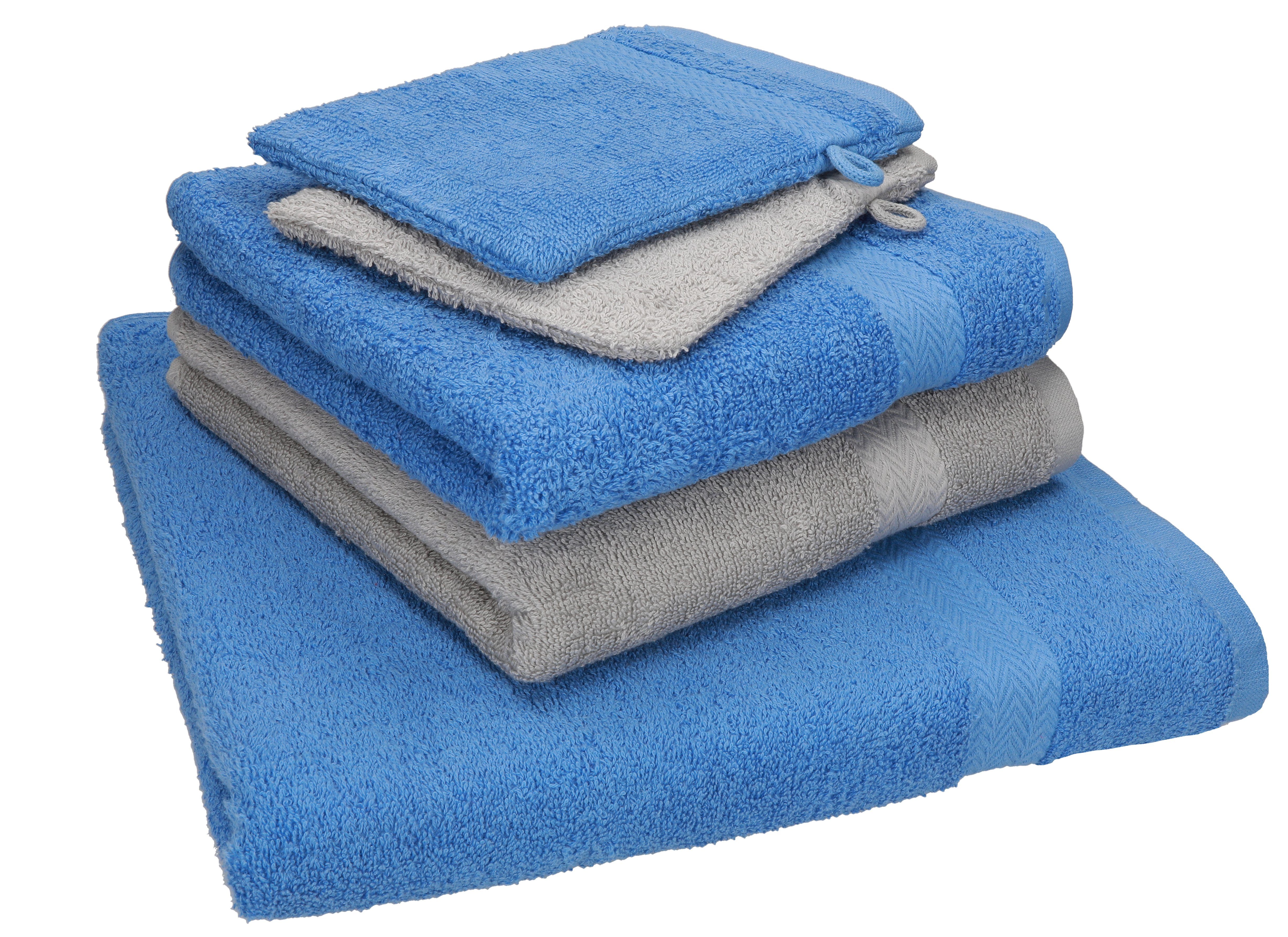 Handtuch Betz Handtuch 2 1 Baumwolle Handtücher 100% Pack 5 Duschtuch Waschhandschuhe, Set Single Baumwolle hellblau-silbergrau Set 100% 2 TLG.