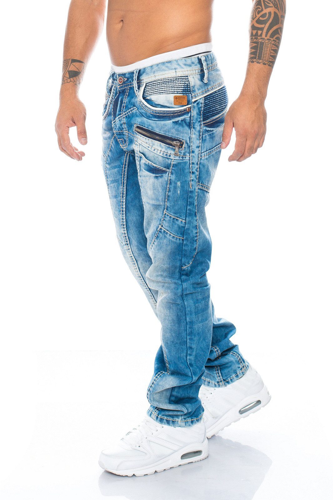 Cipo & Baxx Regular-fit-Jeans Herren Jeans Hose mit stylischen Applikatione günstig online kaufen