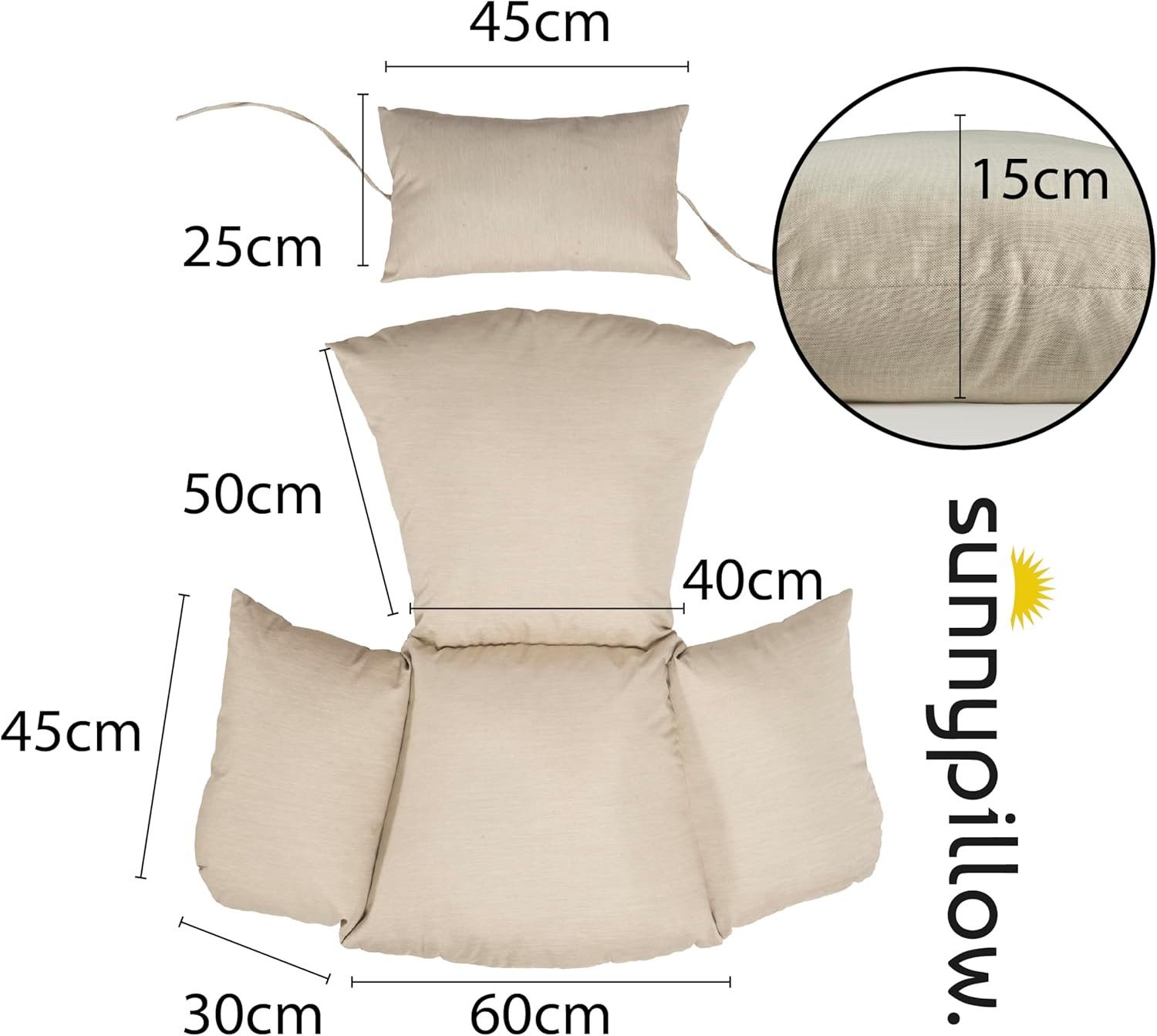 sunnypillow Hängesessel Auflage für Rattan & Polyrattan Hängeschaukel, Cremefarben