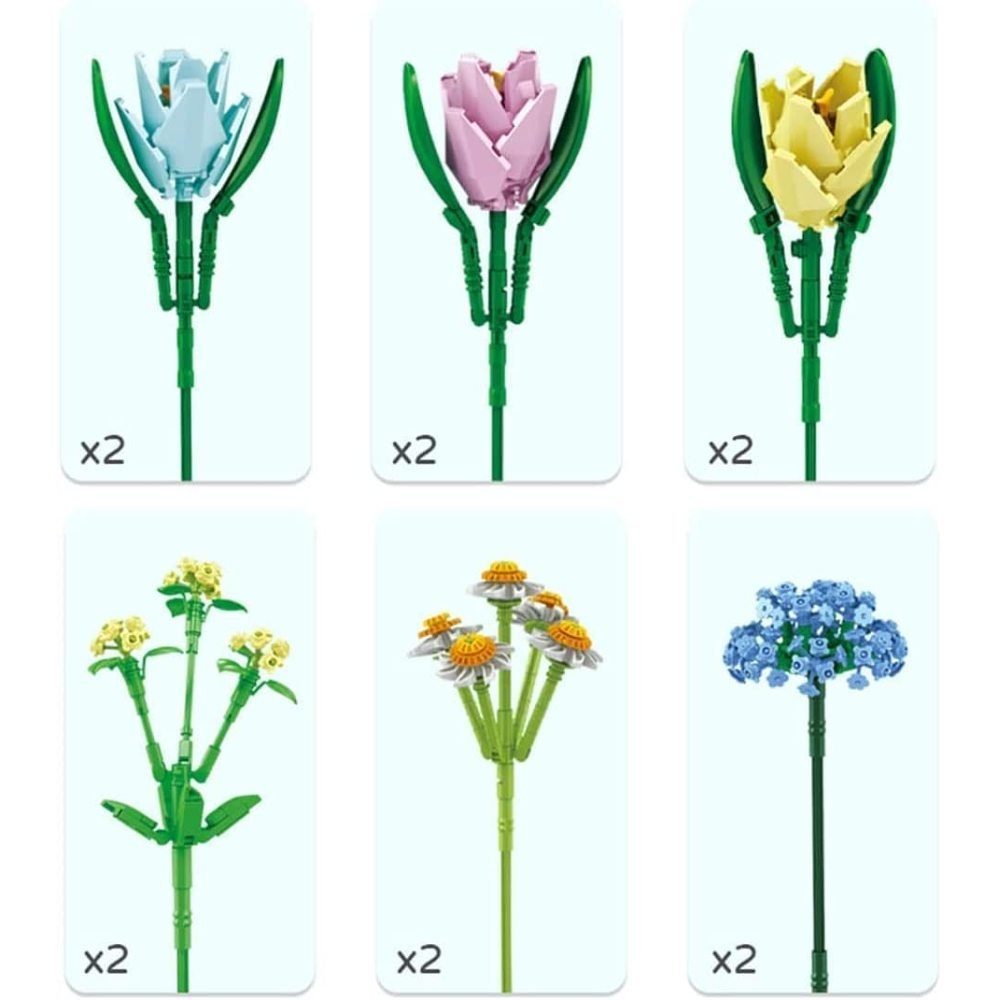 Kunstblume Künstlicher Blumenstrauß Topfblumen Bausteine, ‎‎Bunt(Stil:3) Klemmbausteine, GelldG