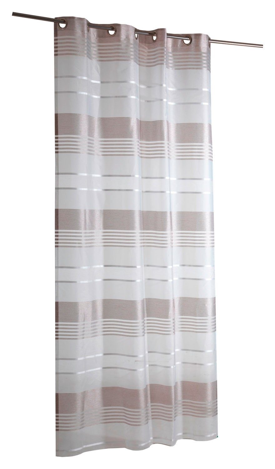 SANDY, Vorhang Weiß, halbtransparent, Polyester, Ösen, Braun, Gestreift 135 245 x cm,