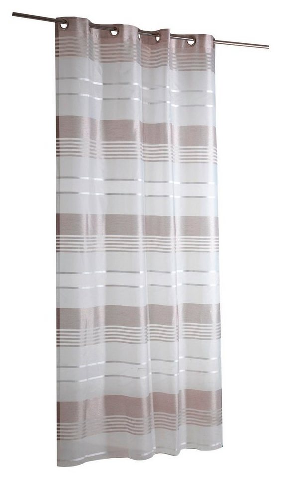Polyester, halbtransparent, 135 x Ösen, Gestreift Braun, Vorhang SANDY, 245 Weiß, cm,