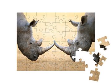 puzzleYOU Puzzle Breitmaulnashörner, Kopf an Kopf, Südafrika, 48 Puzzleteile, puzzleYOU-Kollektionen Safari, Nashörner, Tiere in Savanne & Wüste