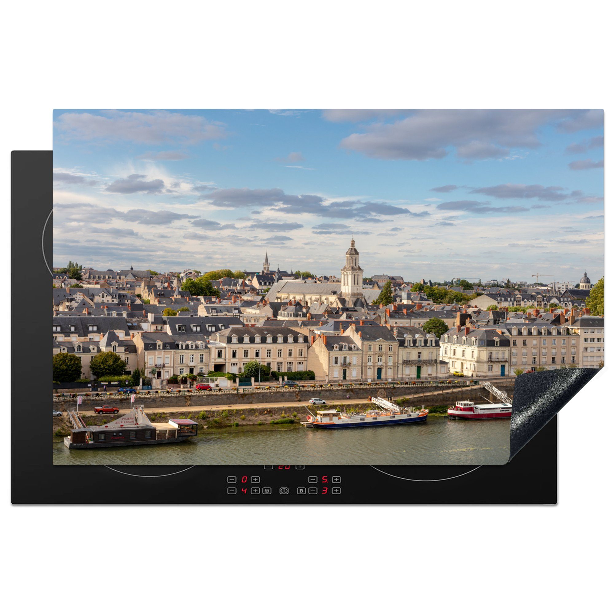 MuchoWow Herdblende-/Abdeckplatte Luftaufnahme der Stadt Angers in Frankreich, Vinyl, (1 tlg), 81x52 cm, Induktionskochfeld Schutz für die küche, Ceranfeldabdeckung