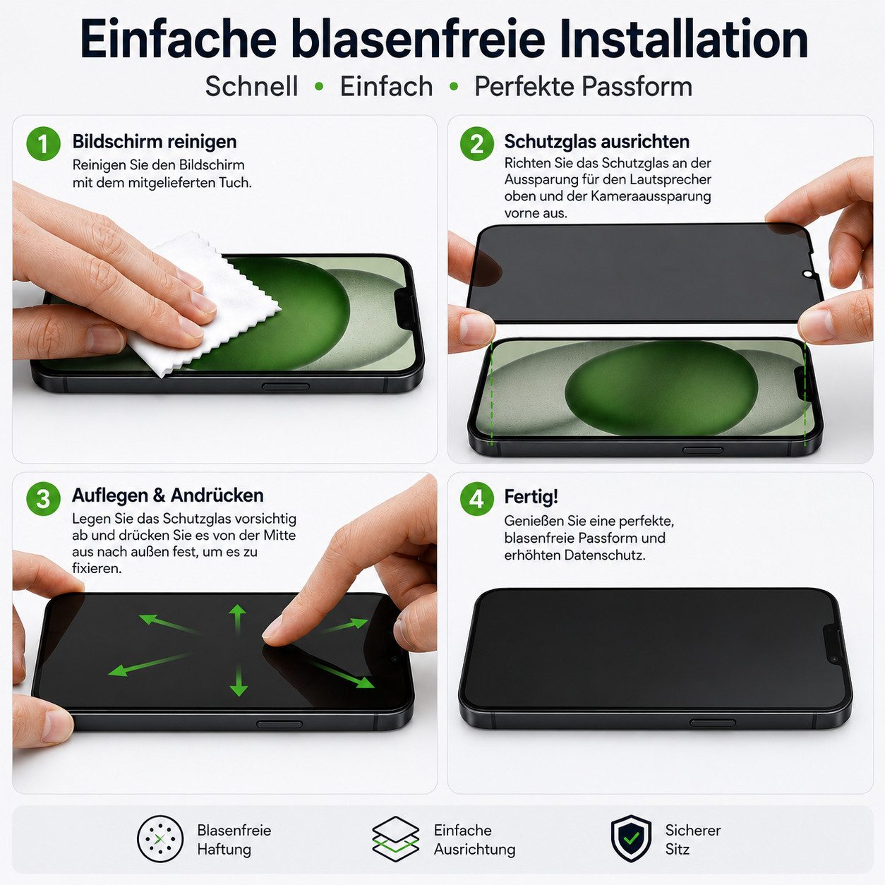 Ventarent Displayschutzglas Privacy Schutzglas für iPhone 14 Serie für Apple iPhone 14 Pro Max, 2er Set, 2 Stück, 9H Hartglas, oleophobe Beschichtung, casefreun – Bild 5 von 5