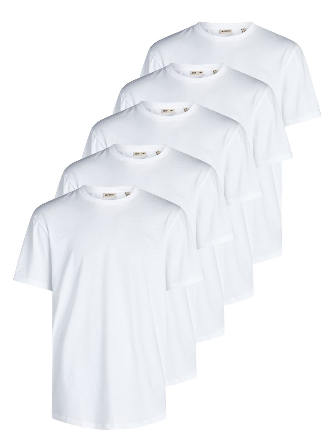 ONLY & SONS T-Shirt Herren Basic Shirt ONSJEFF LONGY 5er Pack Regular Fit (Vorteilspack, 5-tlg) Kurzarm Tee Shirt mit Rundhalsausschnitt aus 100% Baumwolle