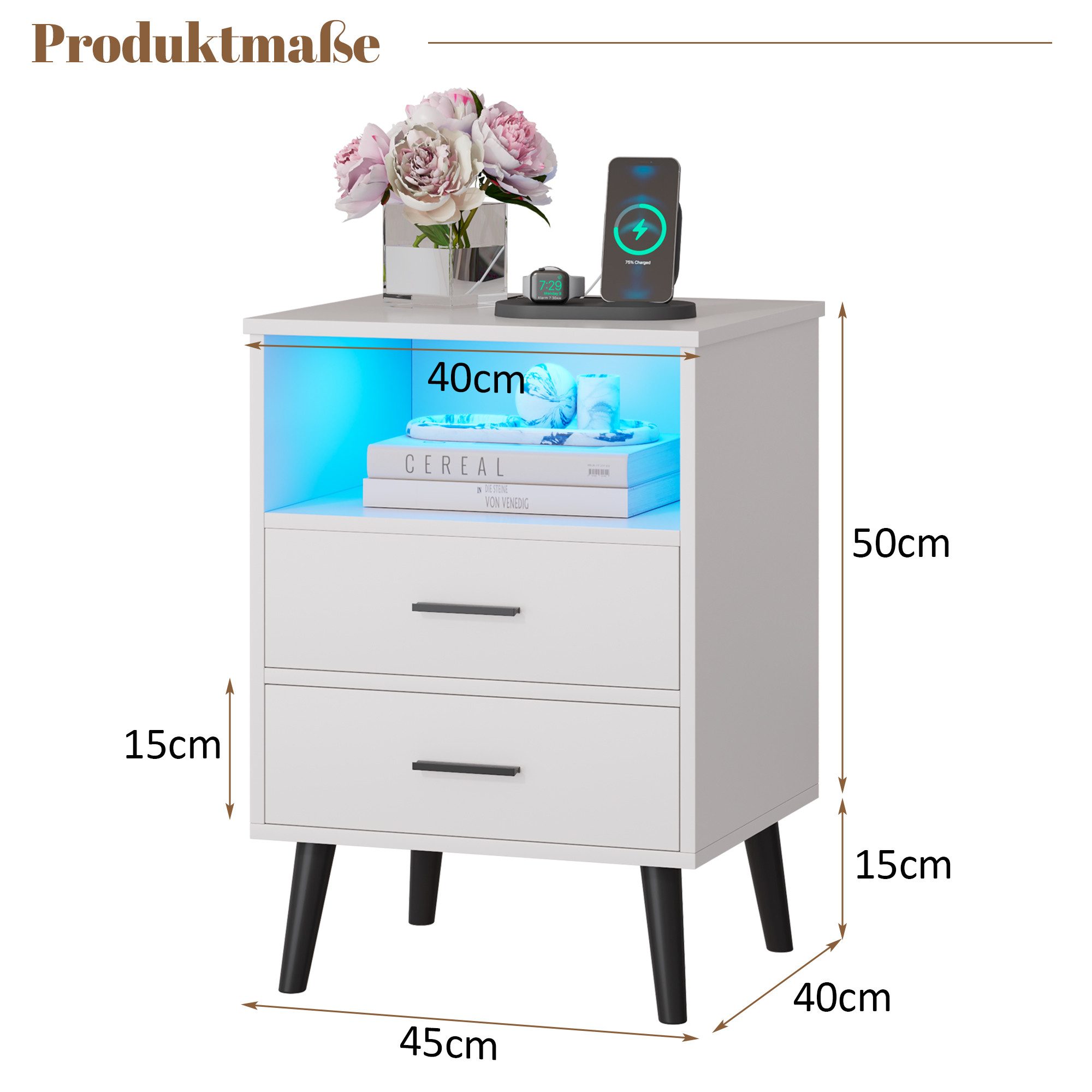 LVSOMT Nachttisch mit Beleuchtung LED und günstig online kaufen