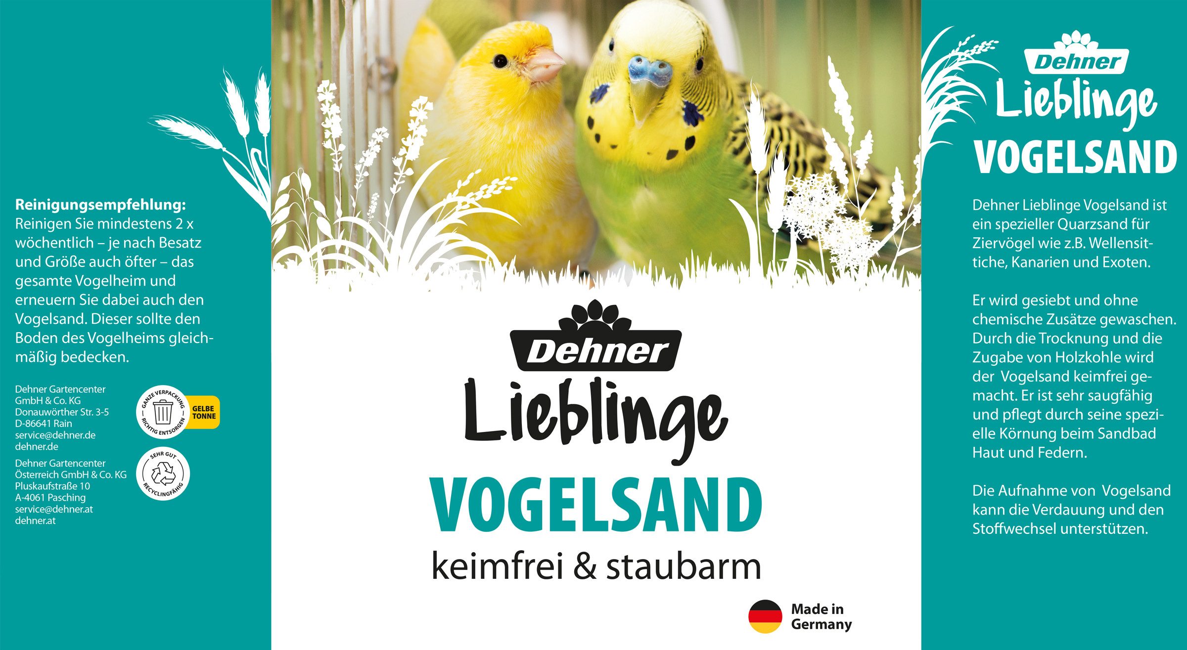 Dehner Vogelsand Vogelsand, für Wellensittiche, Kanarien und Exoten, 6 x 5 kg (30 kg), Quarzsand gewaschen, ohne chemische Zusätze