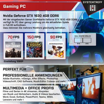 SYSTEMTREFF Basic Gaming-PC (AMD Ryzen 3 4100, GTX 1630, 16 GB RAM, 512 GB SSD, Luftkühlung, Windows 11, WLAN)