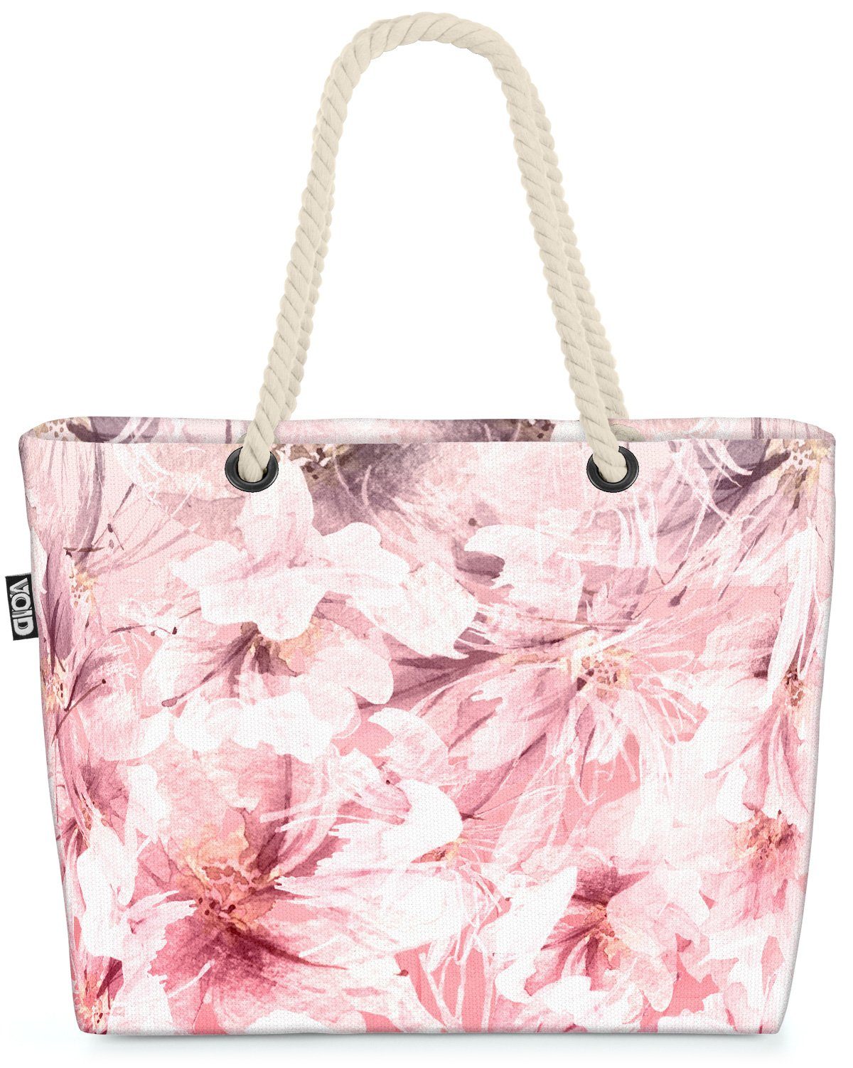 Strandtasche rose (1-tlg), Einkaufstasche Blumenmuster Beach Blumen Bag VOID Ostern Tasche