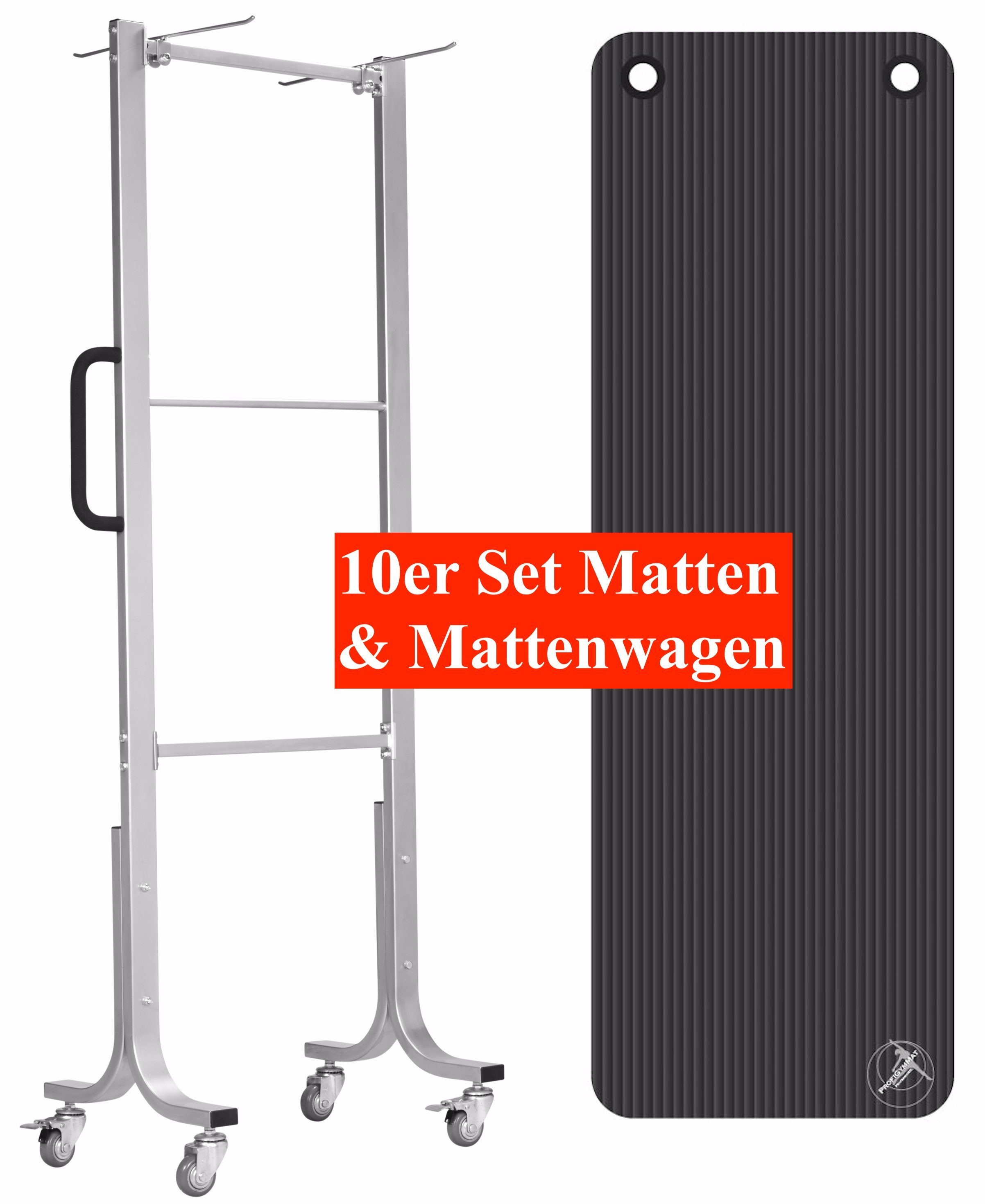 Yogamatten 180x60cm Anthrazit Fitness-, Trendy Gym-, + 10x Professionelle Fitnessmatte Mattenwagen Sport