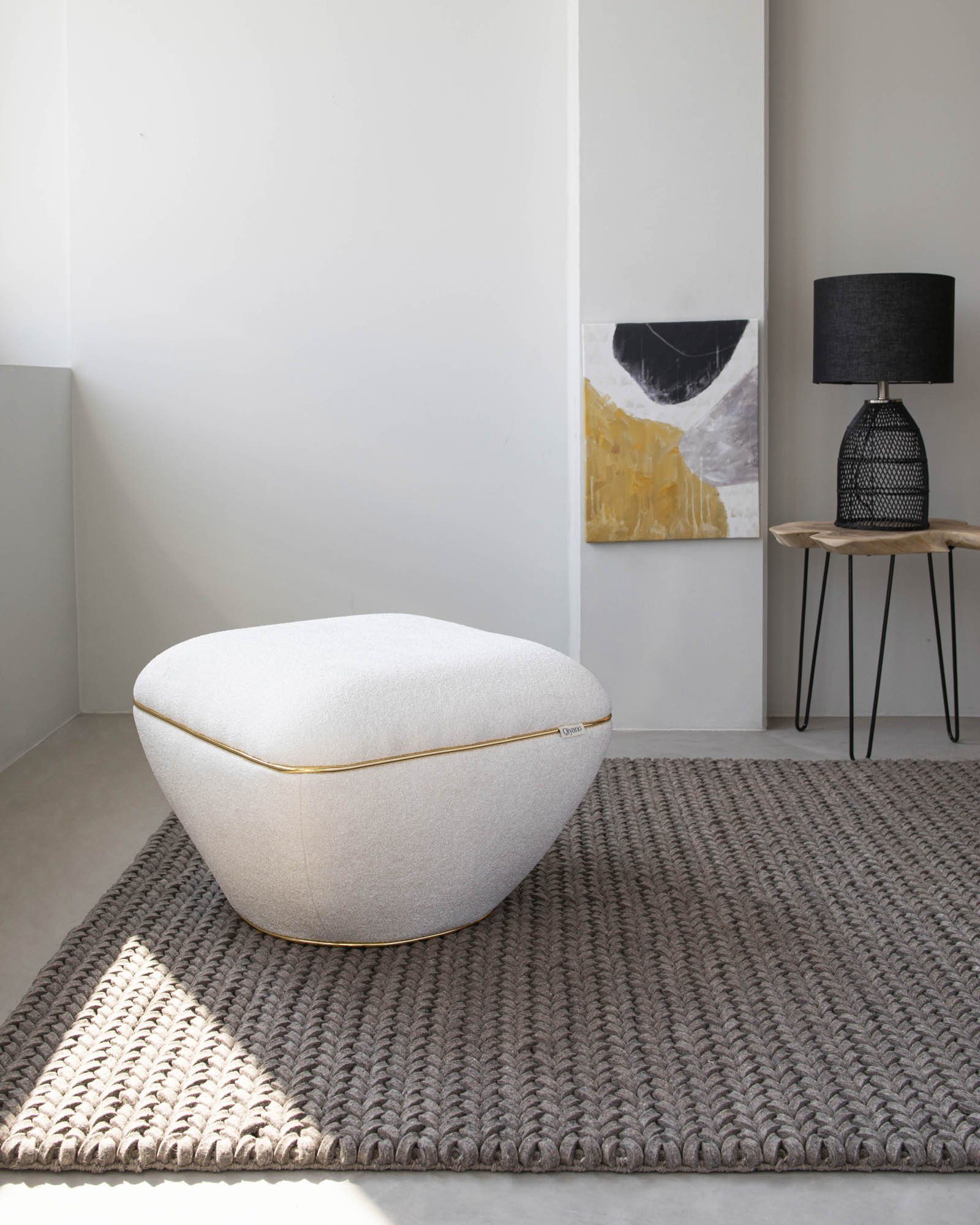 Qiyano Hocker Moderner Sitzpouf Teddy Weiß, günstig online kaufen