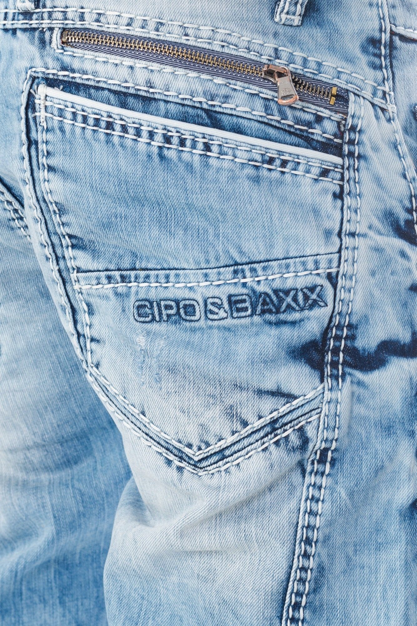 Cipo & Baxx Regular-fit-Jeans Herren Jeans Hose mit ausgefallener Nahtstruktur Jeanshose mit aufwendiger Nahtverzierung – Bild 4 von 5