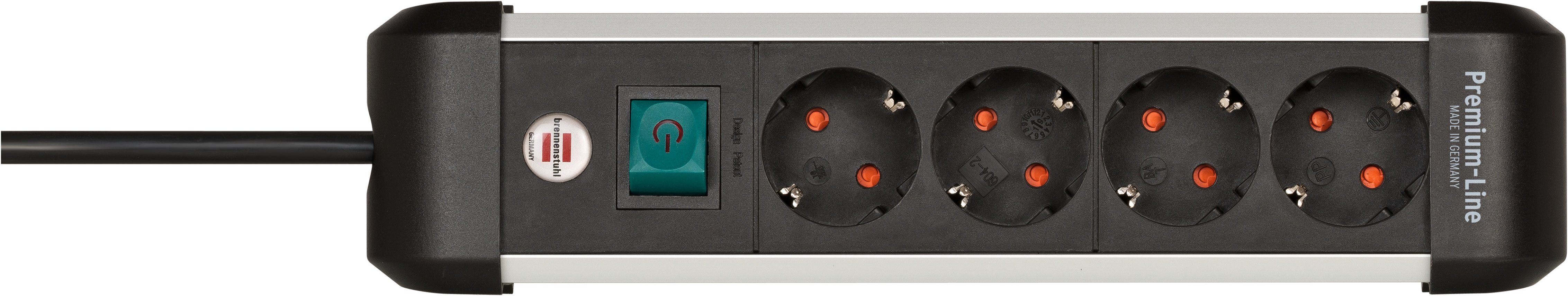 Brennenstuhl Premium-Alu-Line Steckdosenleiste 4-fach (Ein- / Ausschalter, Kabellänge 1,8 m), mit Schalter