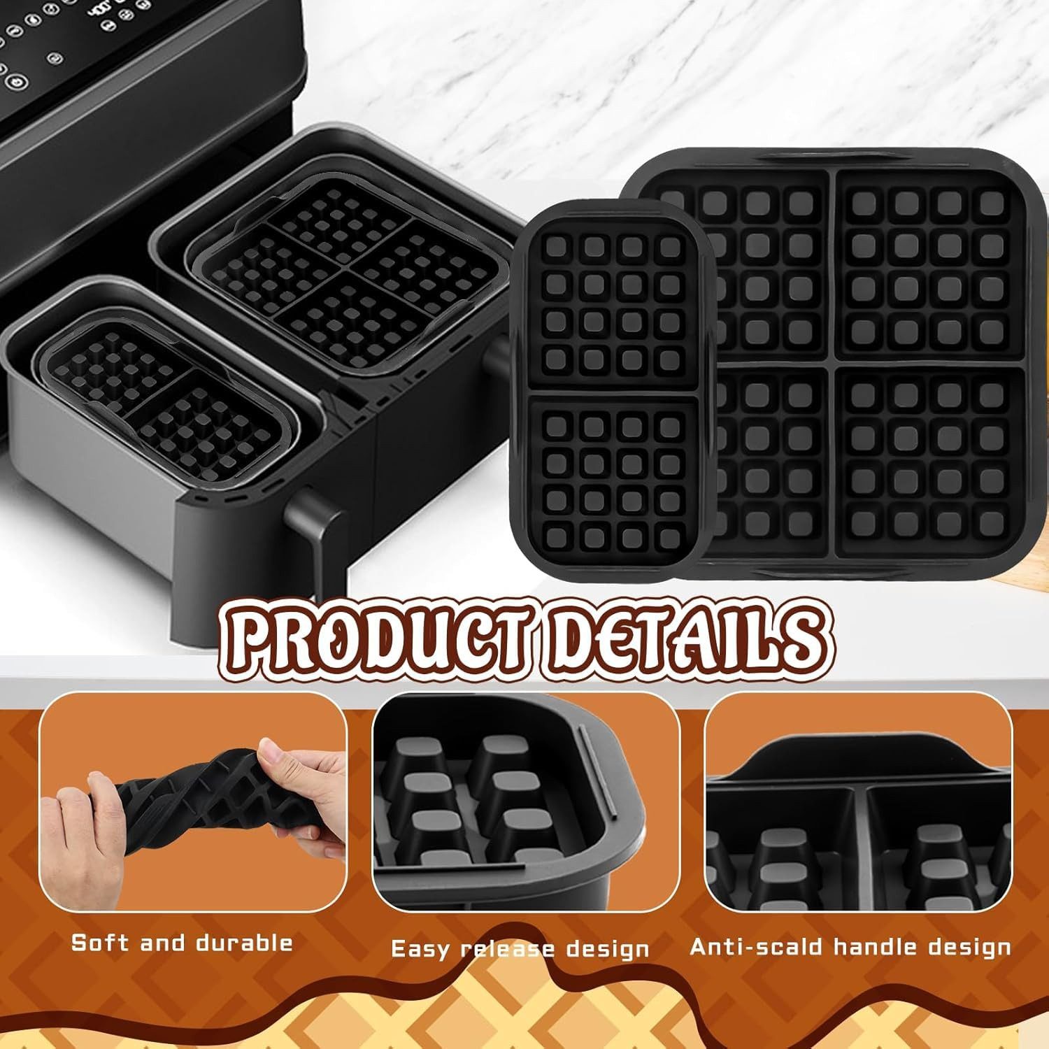 SURFOU Backform Waffelformen Waffel-Einsätze für Airfryer Philips N350 & Tefal EY9018, (Hitzebeständige Waffelformen (bis 230 °C) aus geschmacksneutralem, BPA-f – Bild 5 von 5