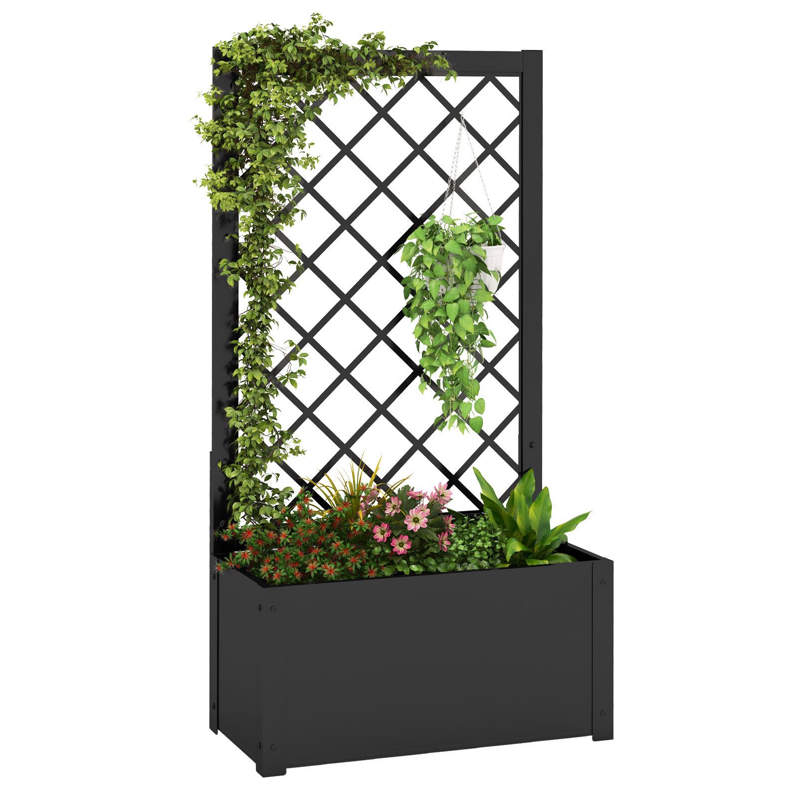 COSTWAY Blumenkasten (1 St), Hochbeet, mit Rankgitter, für Kletterpflanzen, 63x31x112cm