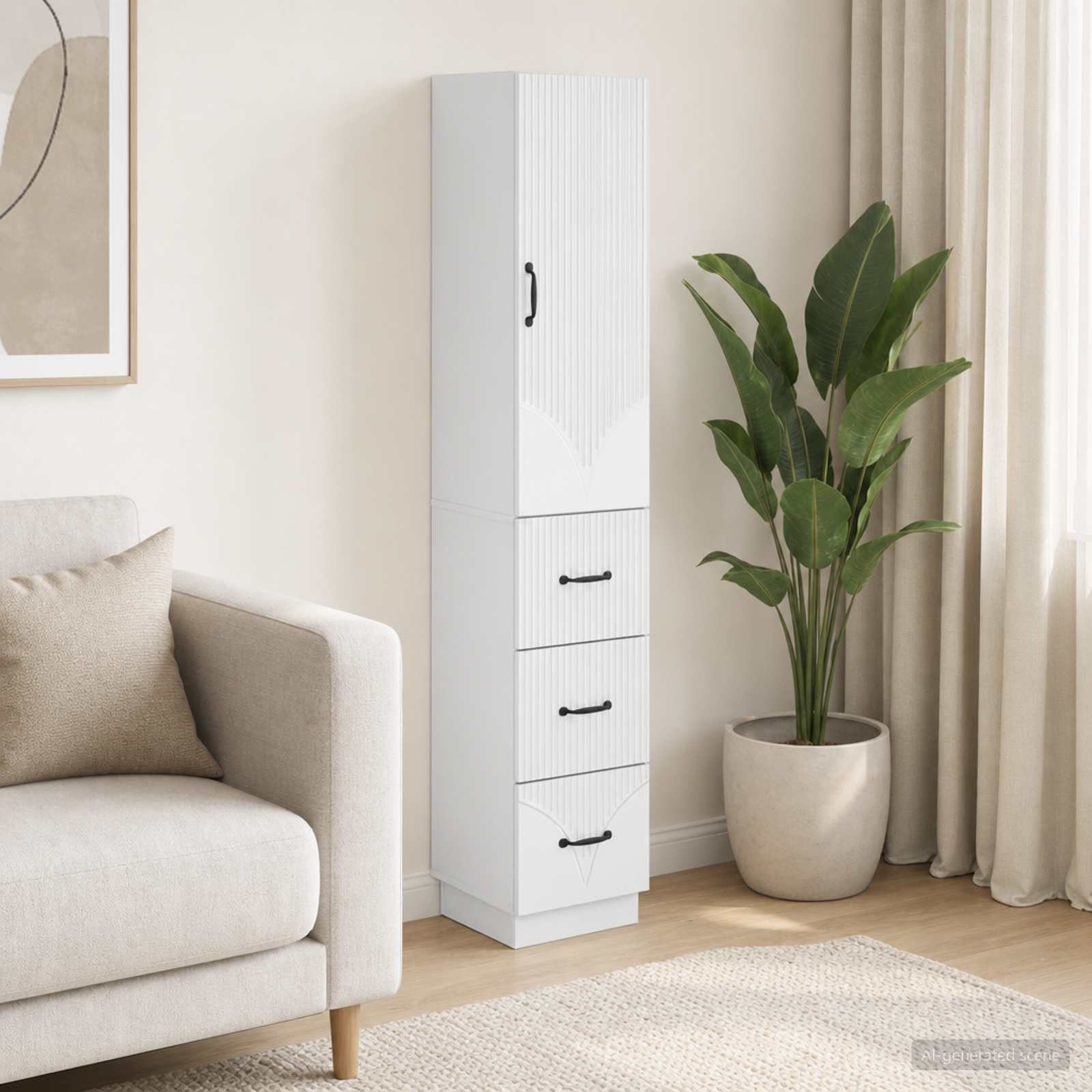 furnicato Container Schubladenschrank 33 x 34,5 x 87 cm Hochglanz weiß (1-St) Platzsparender Sideboard-Schrank mit Schiebetüren für dein Büro
