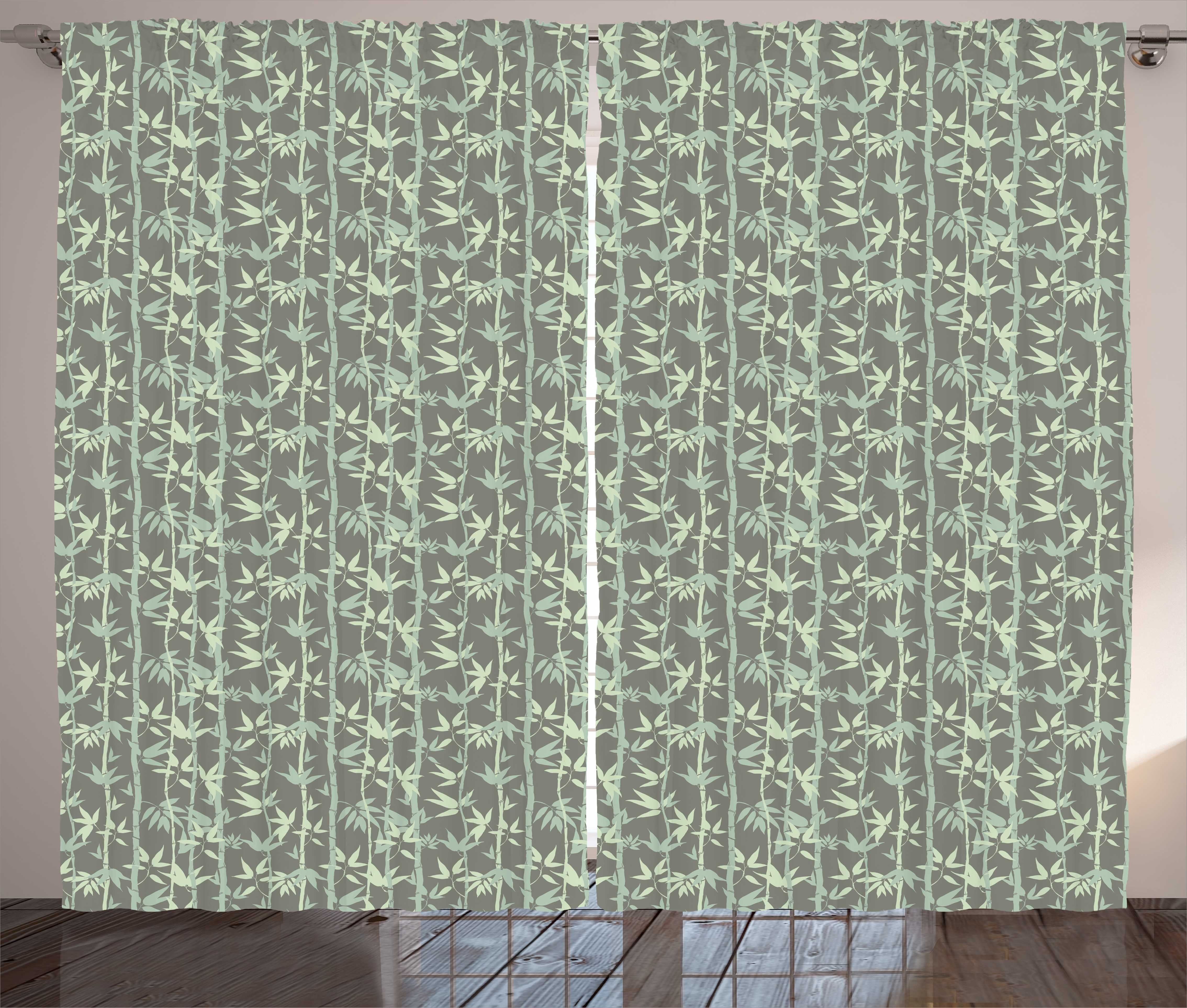 Gardine Schlafzimmer Kräuselband Vorhang mit Schlaufen und Haken, Abakuhaus, Bambus Botanical Blätter und Stengel