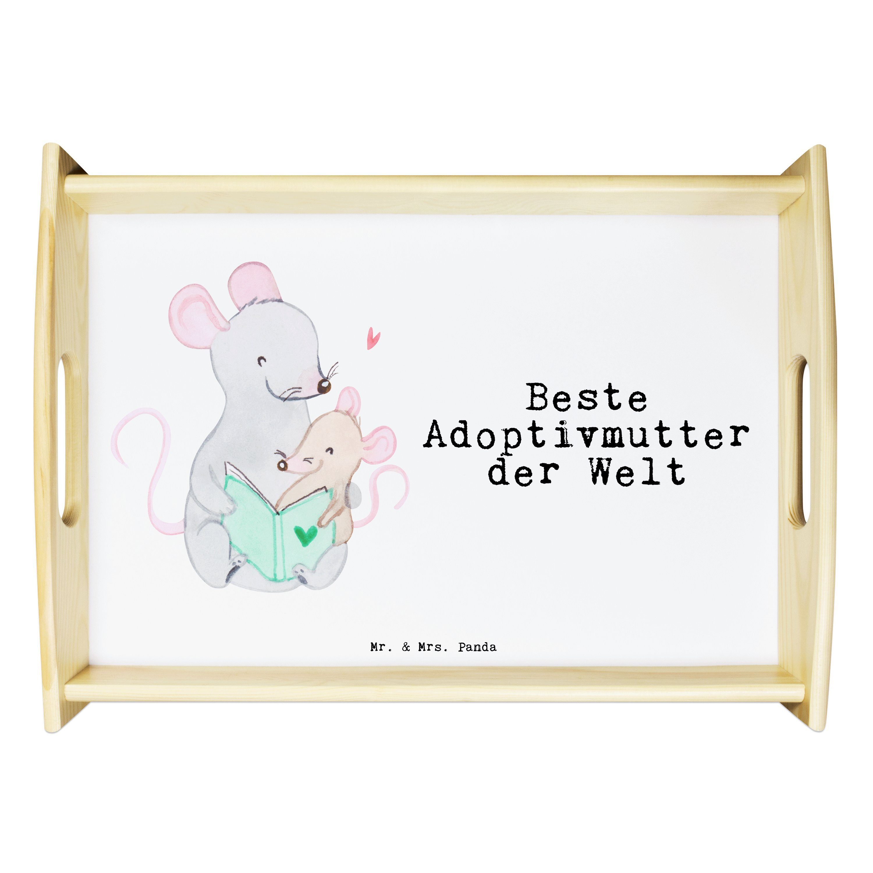 Mr. & Mrs. Panda Tablett Maus Beste Adoptivmutter der Welt - Weiß - Geschenk, adoptiert, Holzt, Echtholz lasiert, (1-tlg)