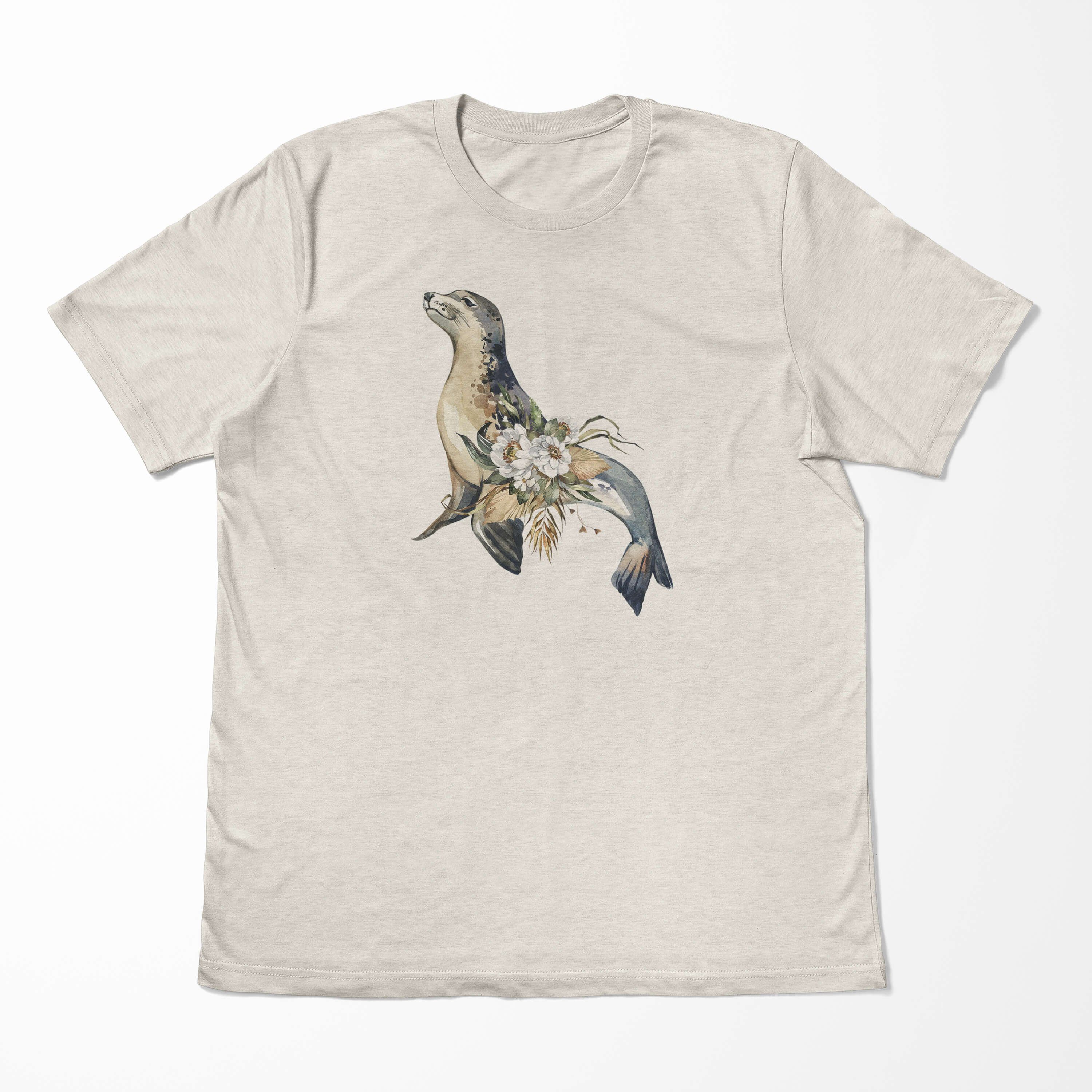 100% Sinus T-Shirt Ökomode Shirt Nachhaltig (1-tlg) Herren Seerobe Art gekämmte Motiv Bio-Baumwolle T-Shirt Wasserfarben aus