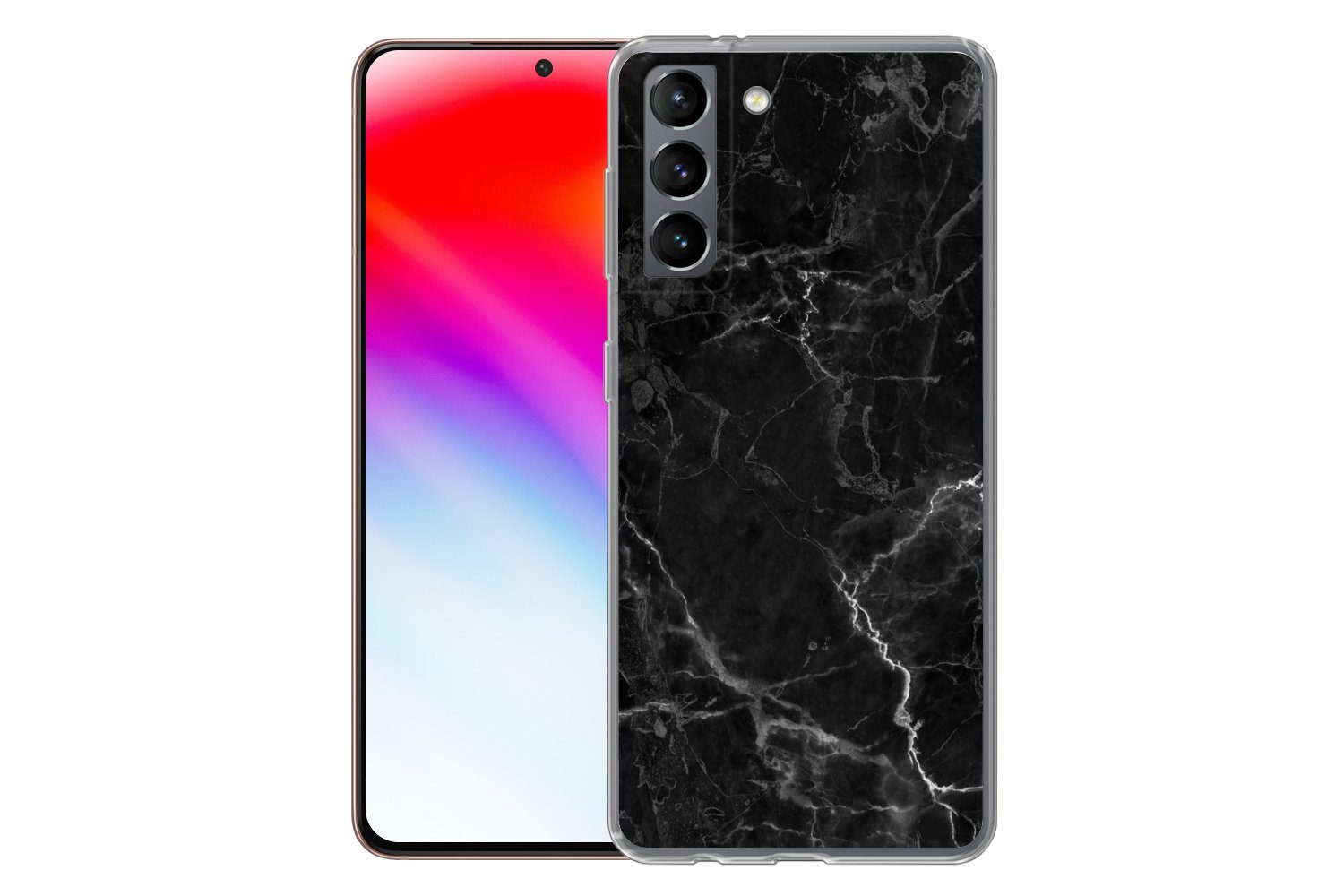 MuchoWow Handyhülle für Samsung Galaxy S21 Marmor - Schwarz - Weiß - Textur - Marmoroptik, Phone Case, Silikon, Schutzhülle Dünn