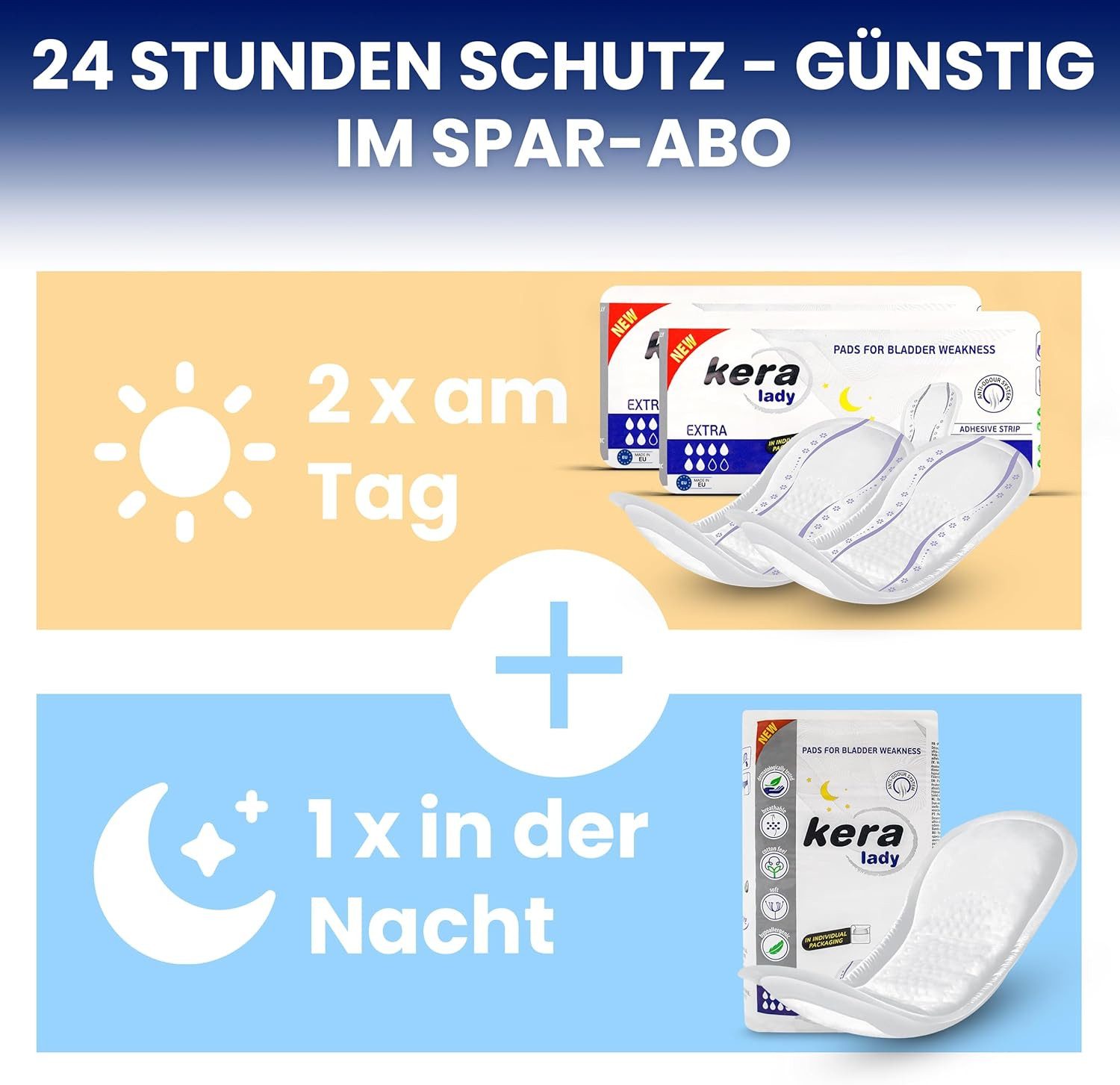 Kera Inkontinenzslip Urin-Einlage für Damen extra stark, Hygieneeinlagen (3-St) bei mittlerer bis starker Blasenschwäche diskrete und atmungsaktive