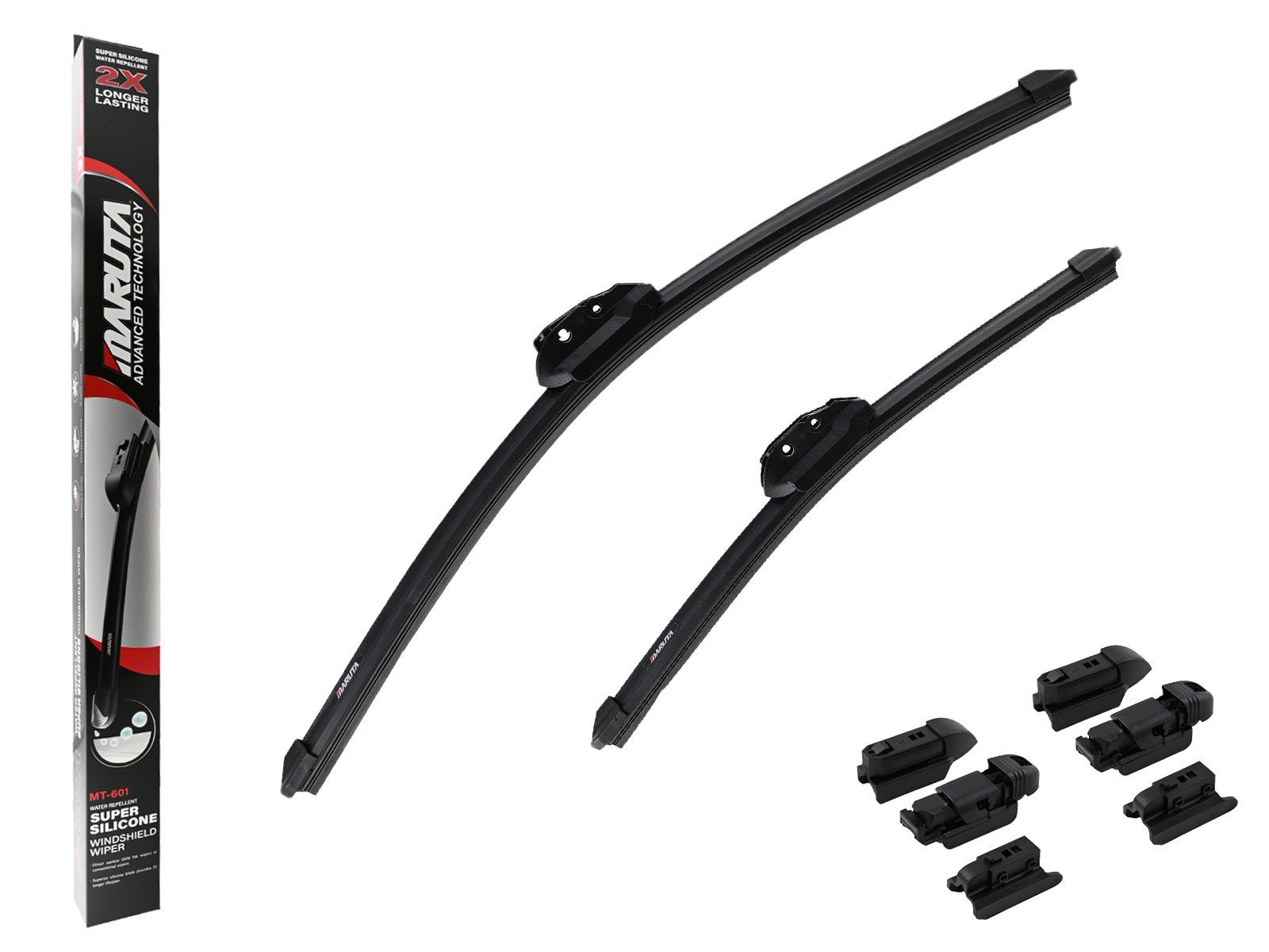 MARUTA Scheibenwischblätter FLAT WIPER SILICONE - Cross Platform, Windschutzscheibe, (Lotus Perl-Effekt Scheibenwischer SET 525mm / 375mm, universal, vorne, 525 mm - 375 mm), Lotus Perl-Effekt Scheibenwischer SET 525mm / 375mm, universal, vorne