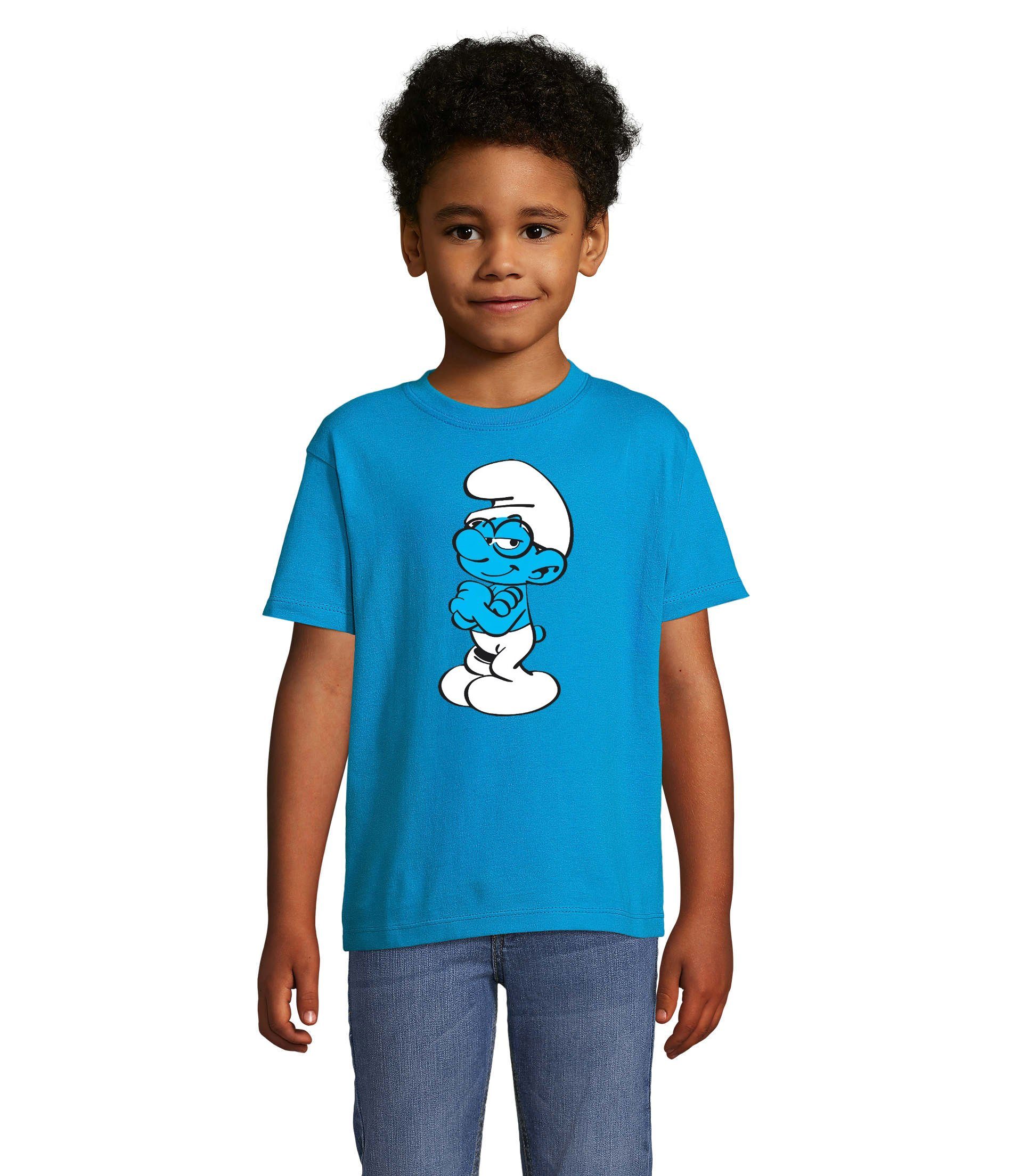 Blondie & Brownie T-Shirt Kinder Schlumpf Schlumpfine Schlaubi Schlümpfe Blau