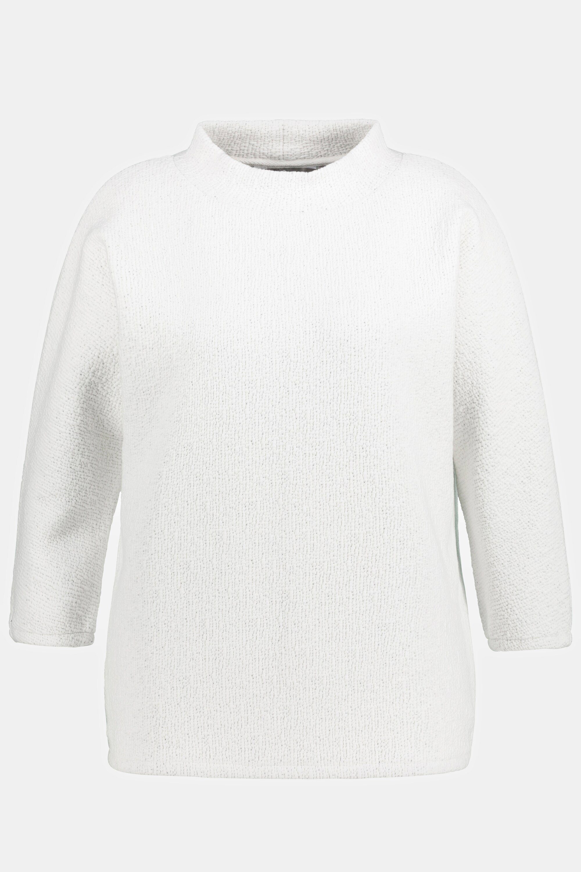 Ulla Popken Sweatshirt Oversized offwhite 3/4-Fledermausarm Stehkragen Sweatshirt