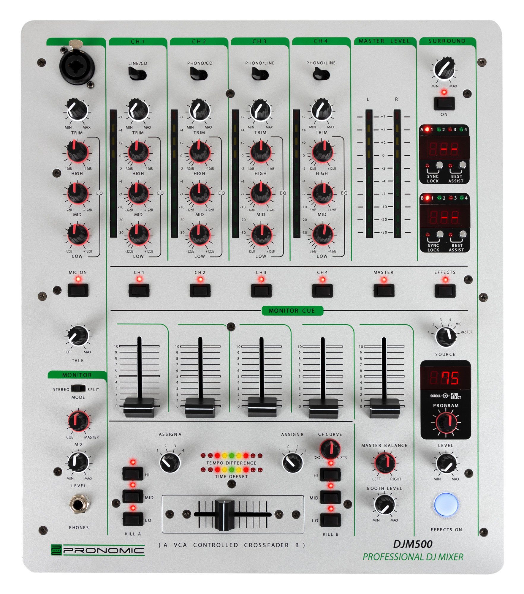 Pronomic DJ Controller DJM-500 5-Kanal, DJ-Mixer mit Talk-Over-Funktion