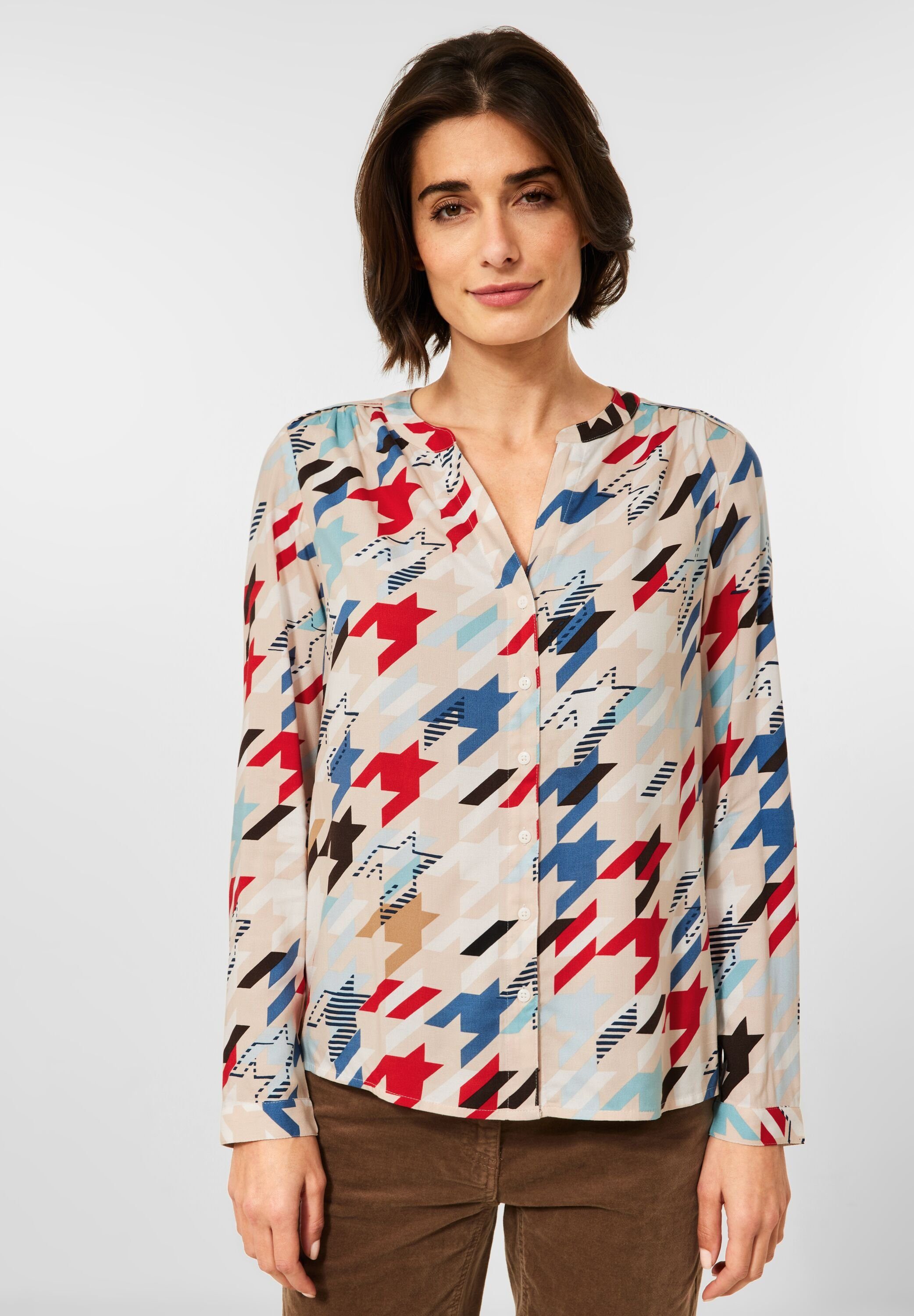 Langarmbluse Cecil Bluse mit Multicolorprint in Vanilla White