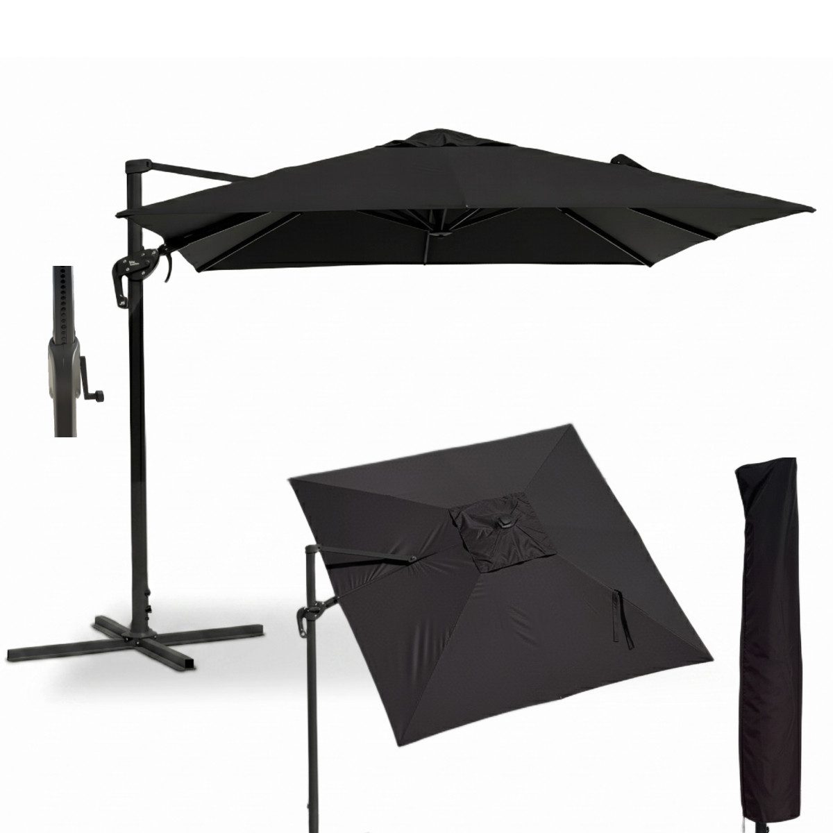 Liadomo Ampelschirm Pineto, Standschirm, Sonnenschirm, Sonnenschutz, mit Sockelkreuz, LxB: 300x300 cm, Schirm-Set, Gartenschirm, Pendelschirm, für Balkon, Terrasse & Garten, inkl. Schutzhülle