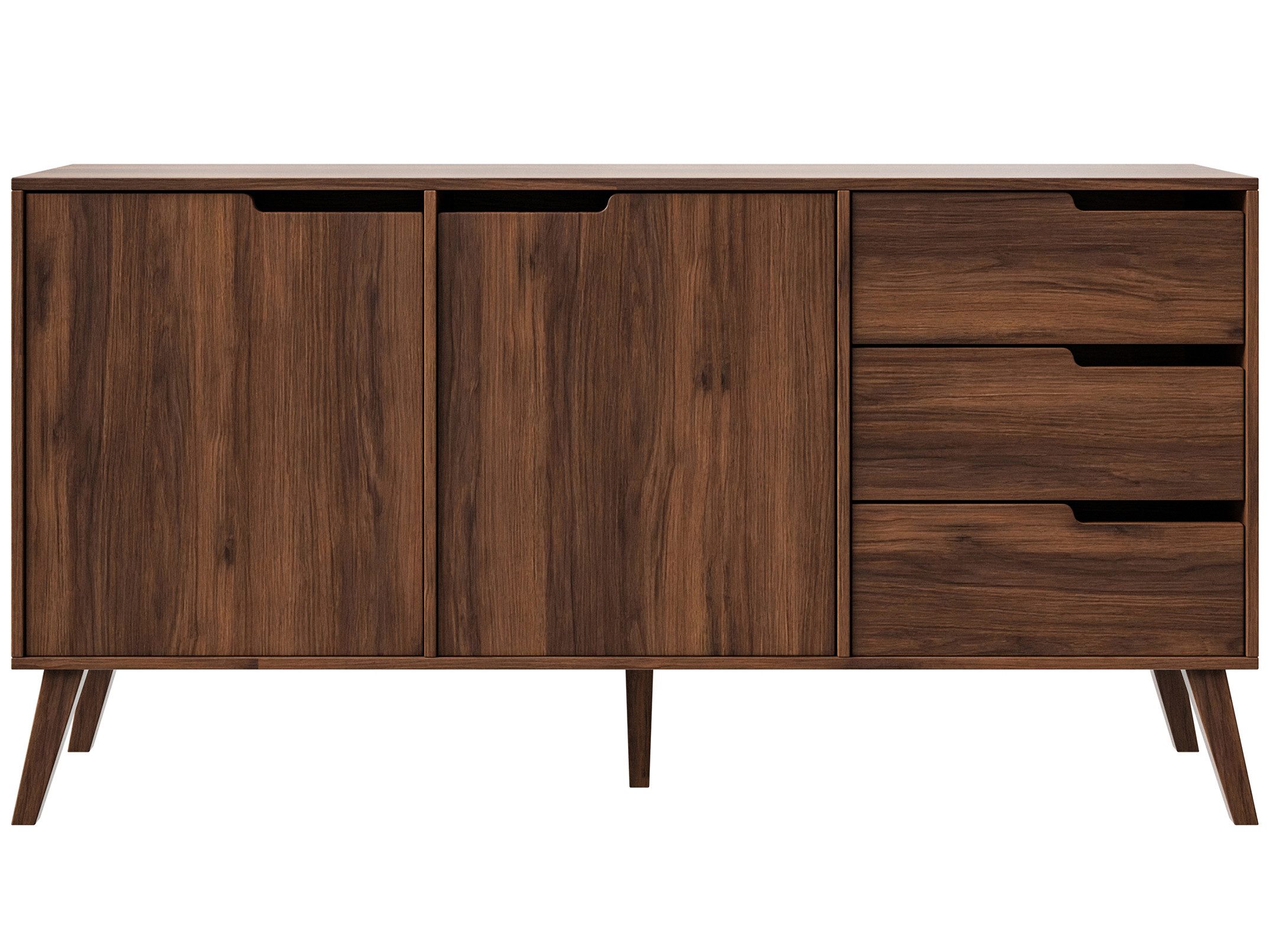Beautysofa Kommode NOREL modernes Design mit drei Schubladen und zwei Schränken (erhältlich in Braun Walnuss & Cashmere), Breite: 160 cm – Bild 2 von 5