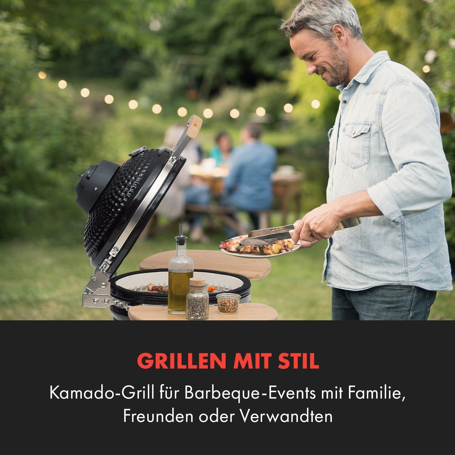 Klarstein Holzkohlegrill Queensize, Outdoor Grill BBQ Räuchern Backen Edelstahl Mobil