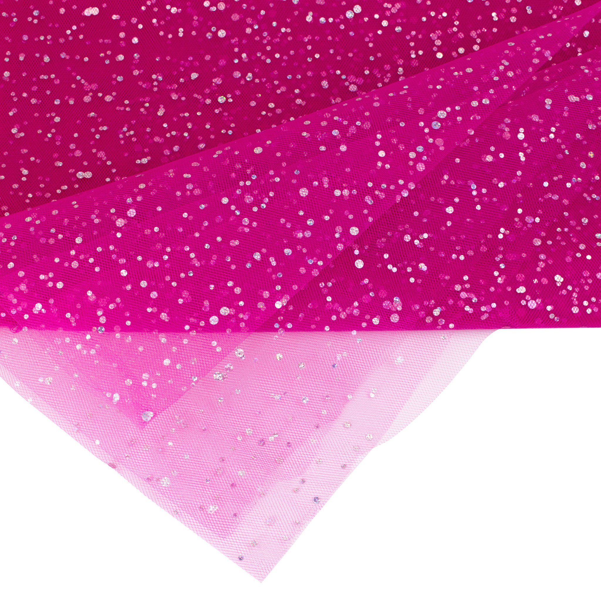 Creativery Stoff, Tüll Stoff mit Glitzer Punkten 150cm x 3m Fuchsia Pink