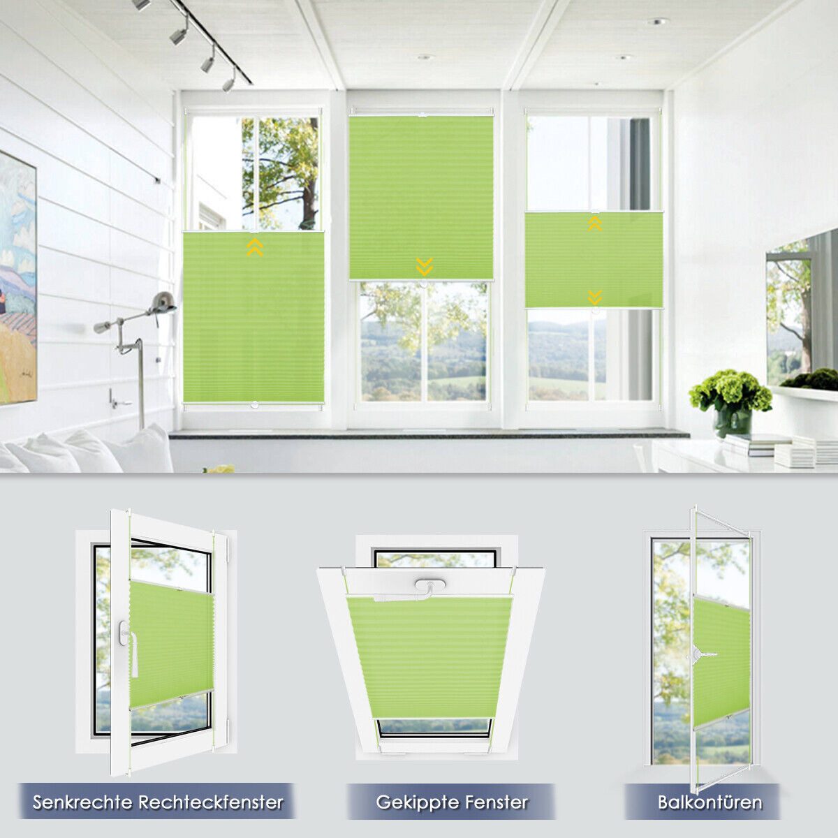 OUBO Plissee ohne Bohren Klemmfix, lichtdurchlässig Rollo, Lichtschutz, Easyfix, Klemmfix, mit Klemmträger, Sichtschutz und Sonnenschutz für Fenster & Tür – Bild 3 von 5