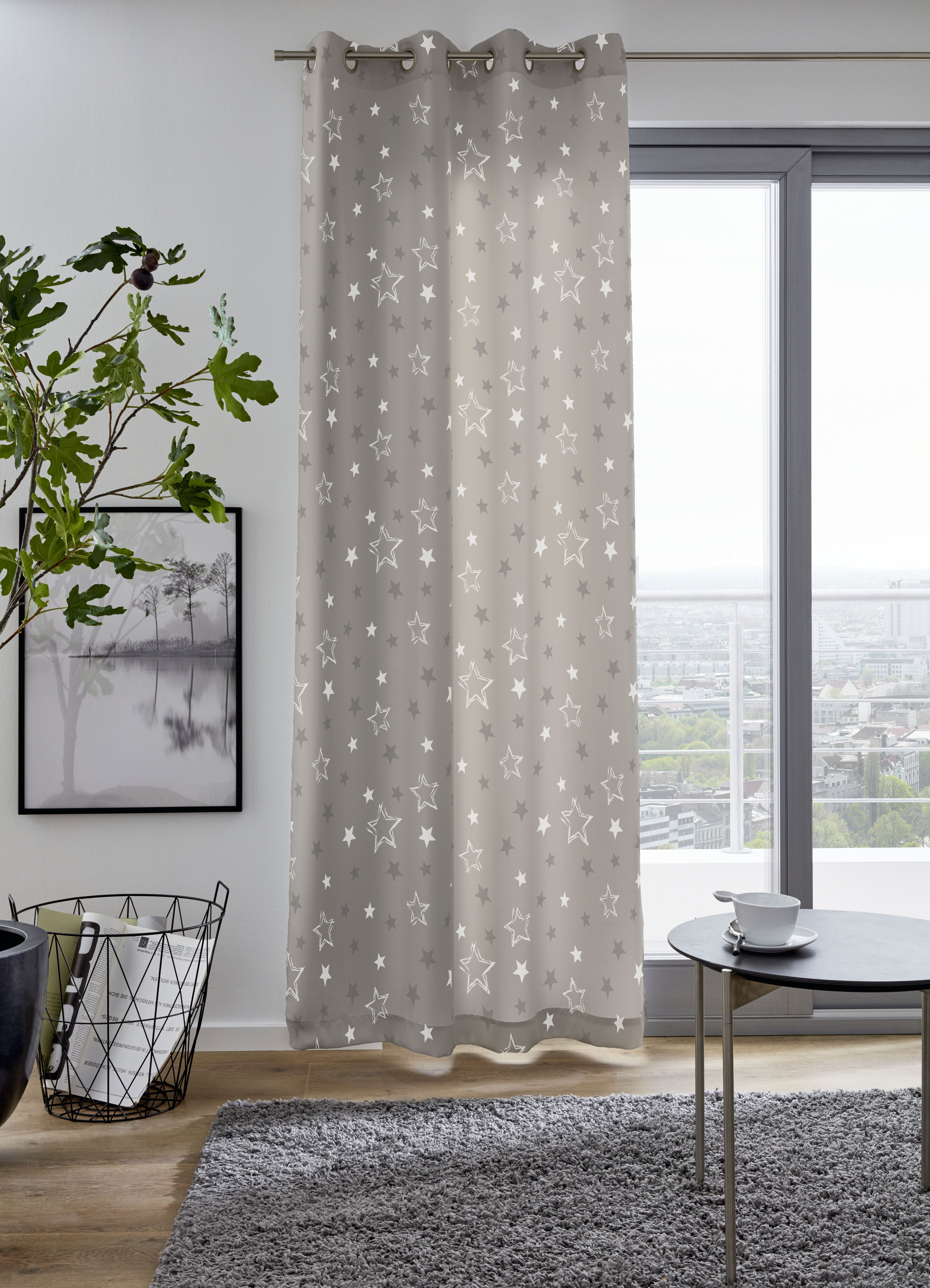 Vorhang STARRY, DELAVITA, Ösen (1 St), blickdicht, bedruckt, blickdicht, verschiedene Größen beige | Fertiggardinen