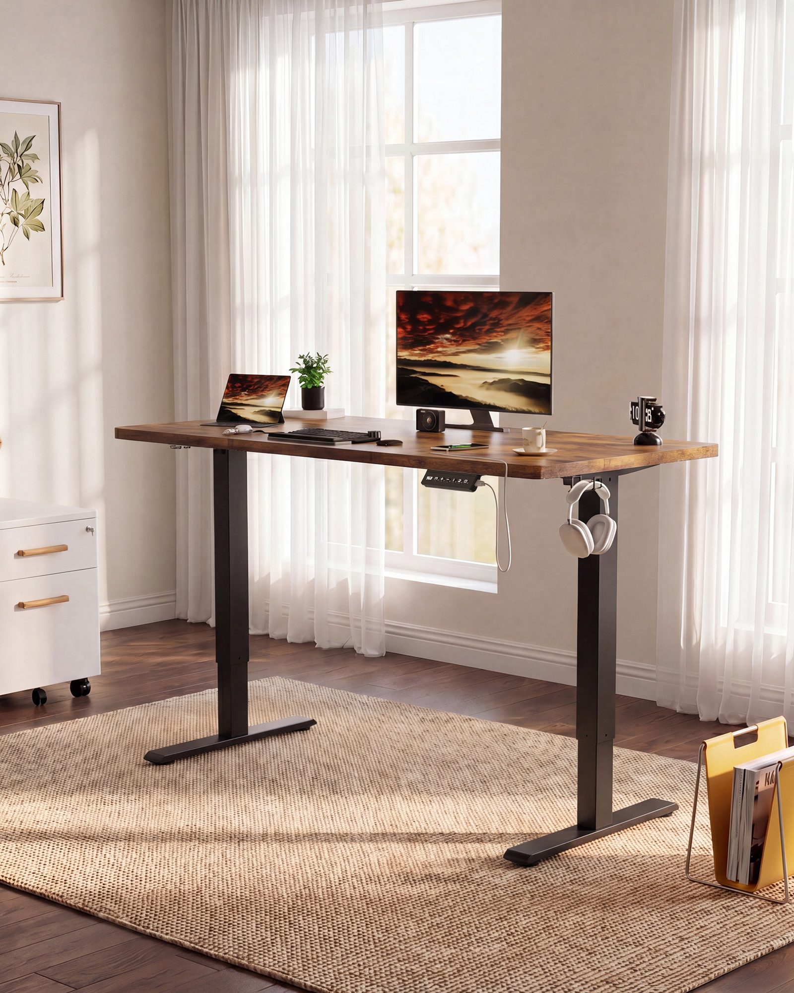 HOMALL Schreibtisch Schreibtisch Höhenverstellbarer mit Gedächtnis und Sitzerinnerung (2-lagige Hohenverstellung mit sitzender Erinnerungsfunktion und USB-Ladeanschluss)