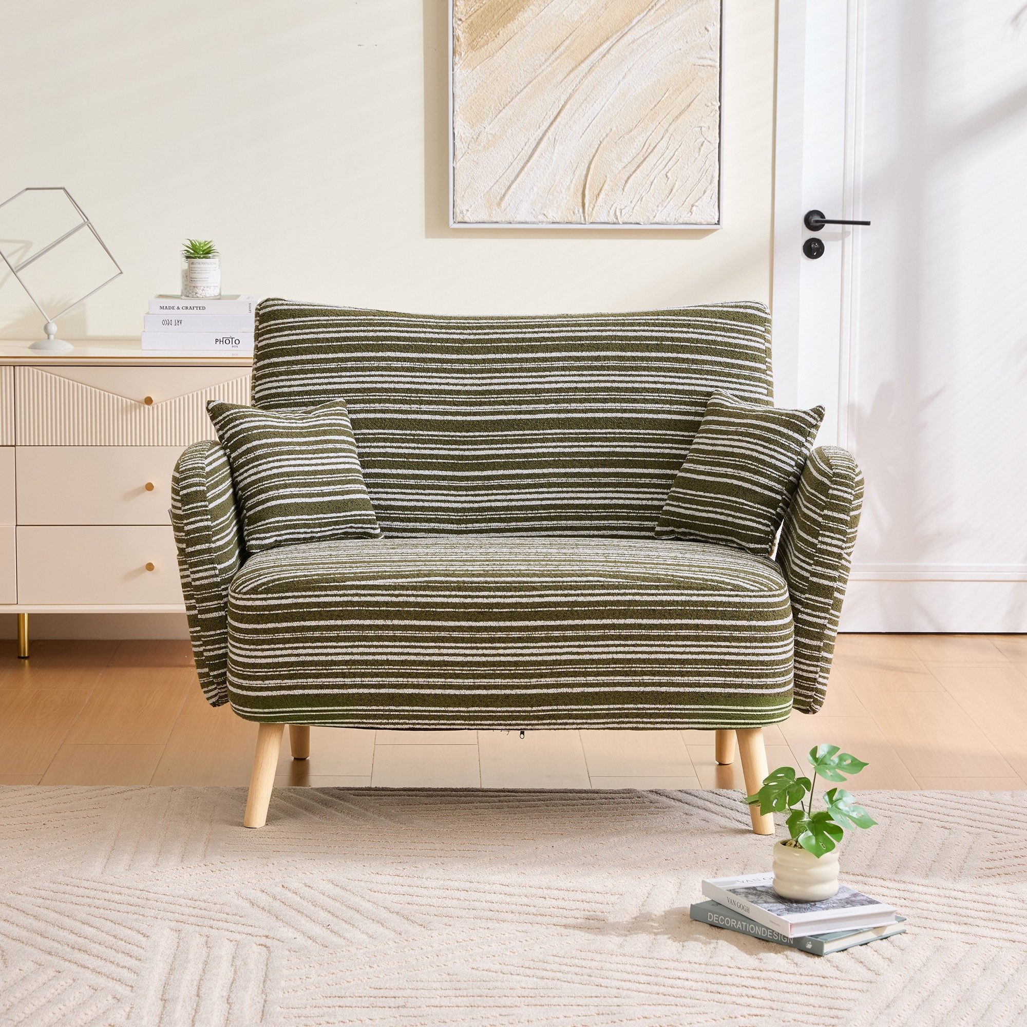 BlingBin Sessel Loungesessel Einzelsessel, Polstersessel mit Holzbeinen & Seitentasche (Fernsehsessel, 1-St., mit superbequemen Armlehnen, Armlehnenkissen und Aufbewahrungstasche), Zweisitzer-Sofa,komfortables modernes Sofa für kleine Räume, Wohnungen