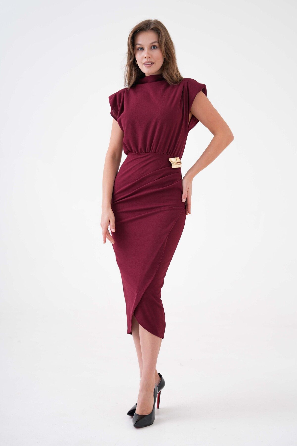 WOMAN VISION Minikleid Damen Stretchstoff Elegantes Midikleid mit Schultern günstig online kaufen