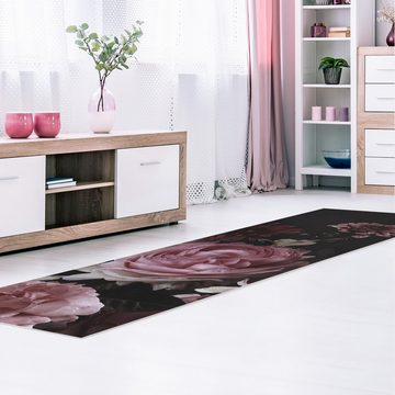 Läufer Teppich Vinyl Flur Küche Blumen Vintage funktional lang modern, Bilderdepot24, Läufer - rosa glatt